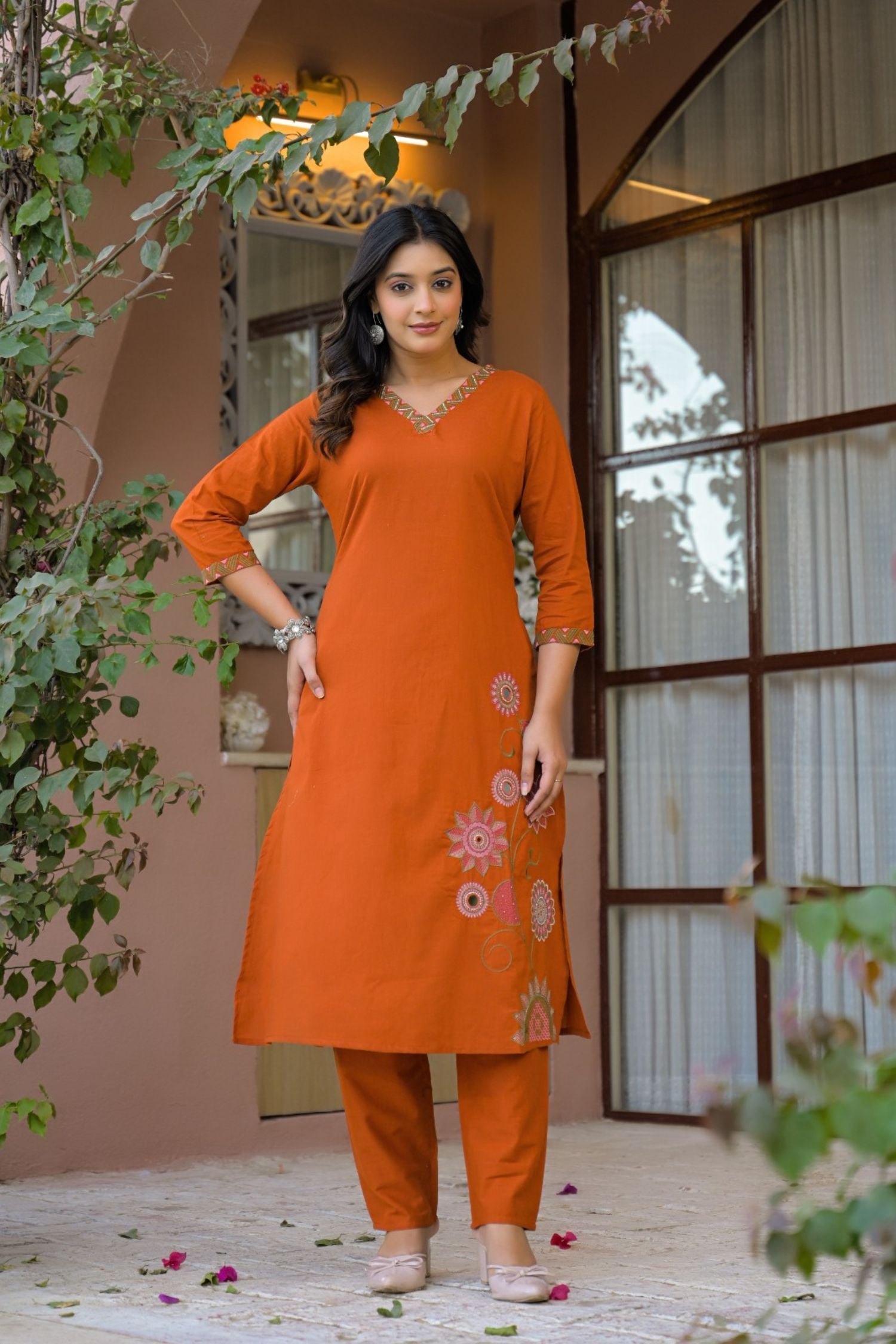 Orange Embroidered Co-ord Set