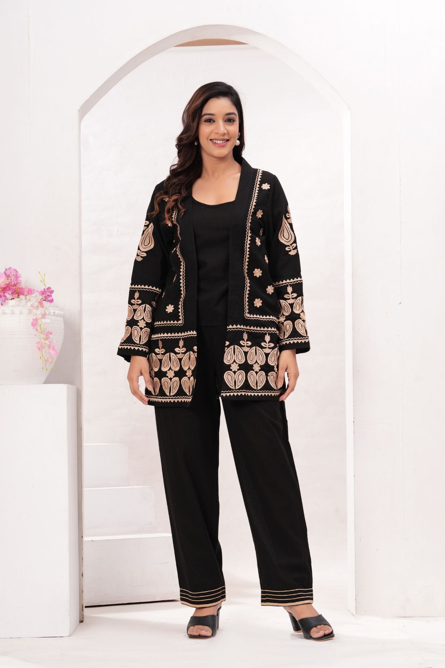 Black Embroidered Jacket Co-ord Set