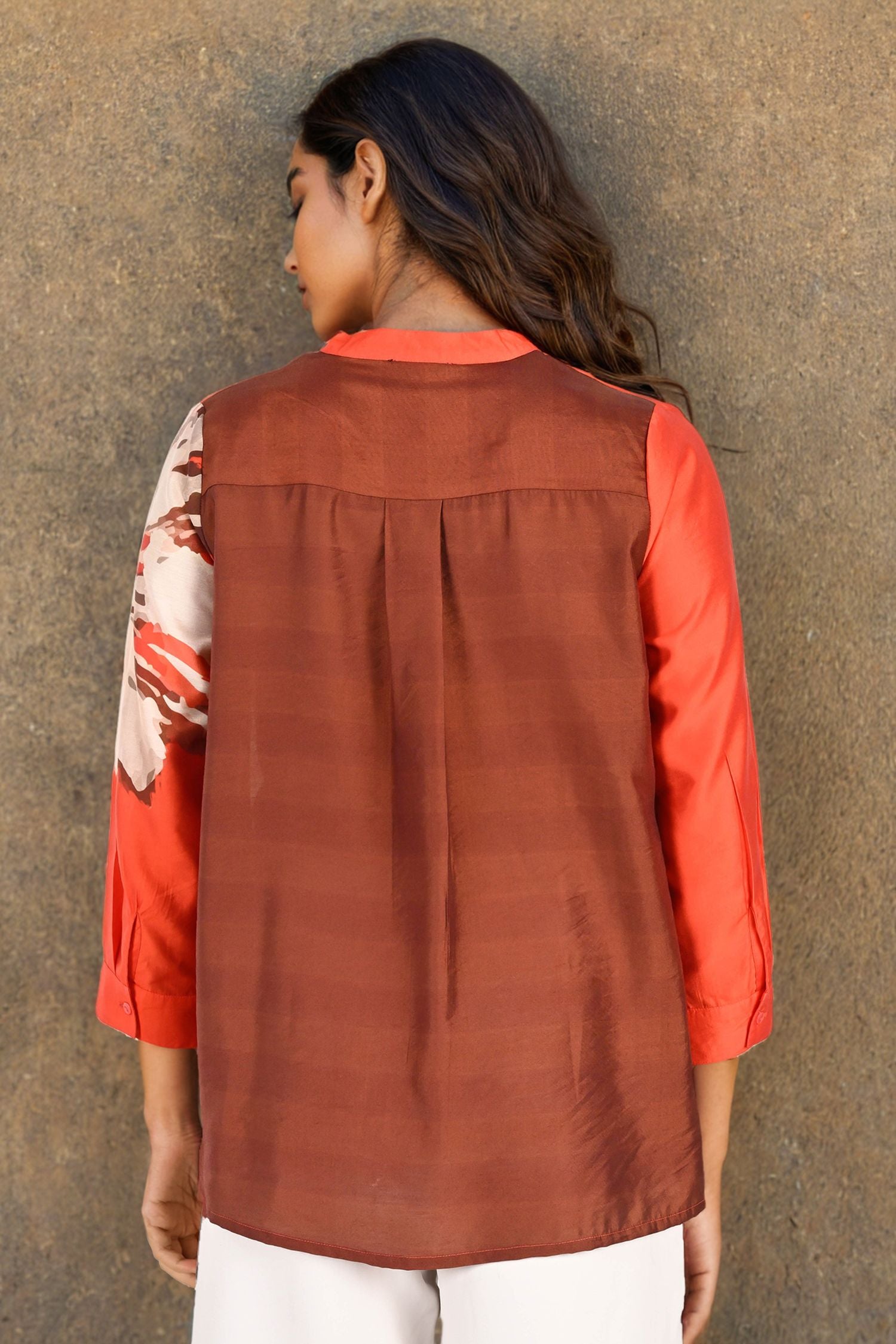 Stylish Orange Top with Burnt Flower Design