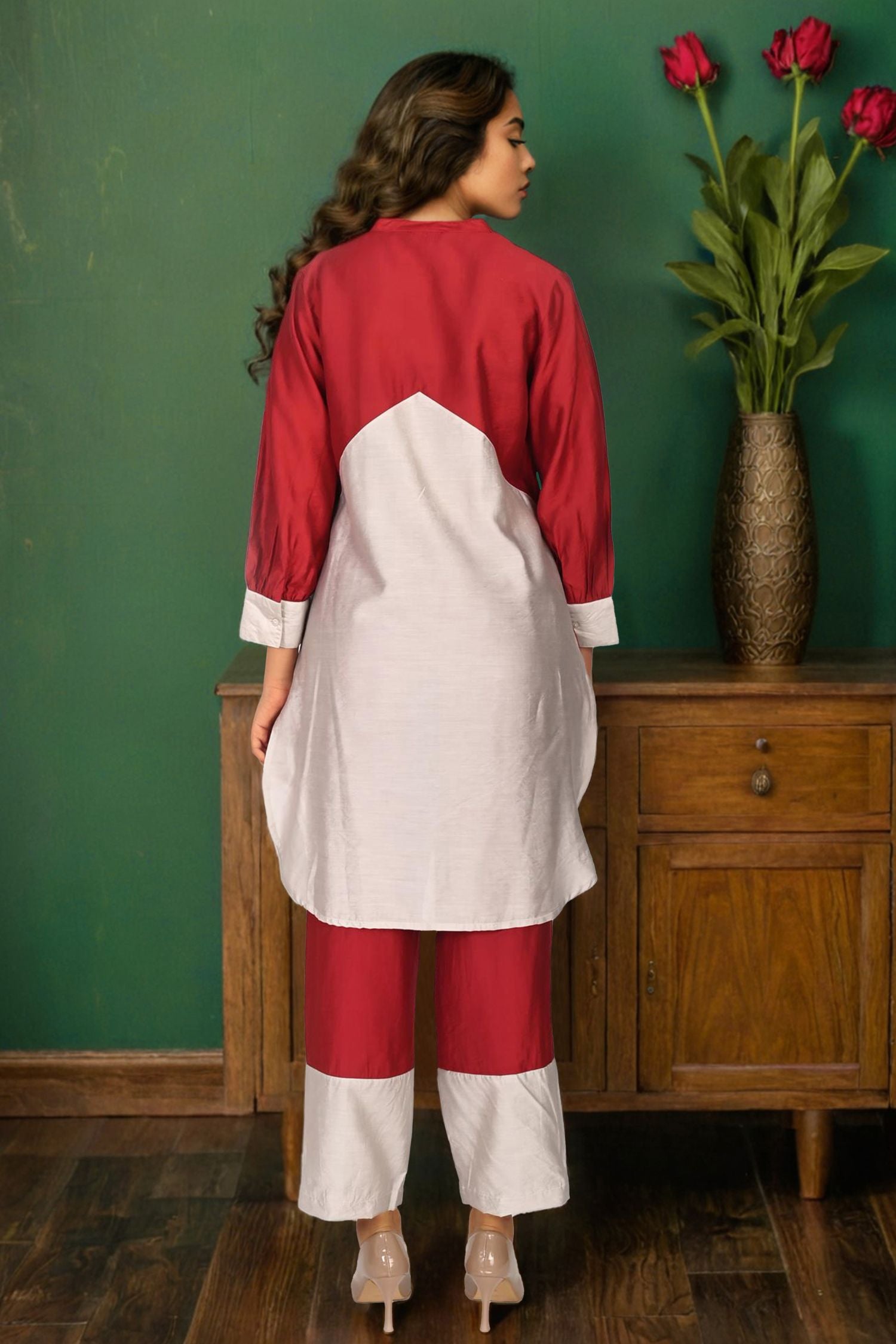 Elegant Maroon Cord Set Featuring Beautiful Flower Patch Detailing