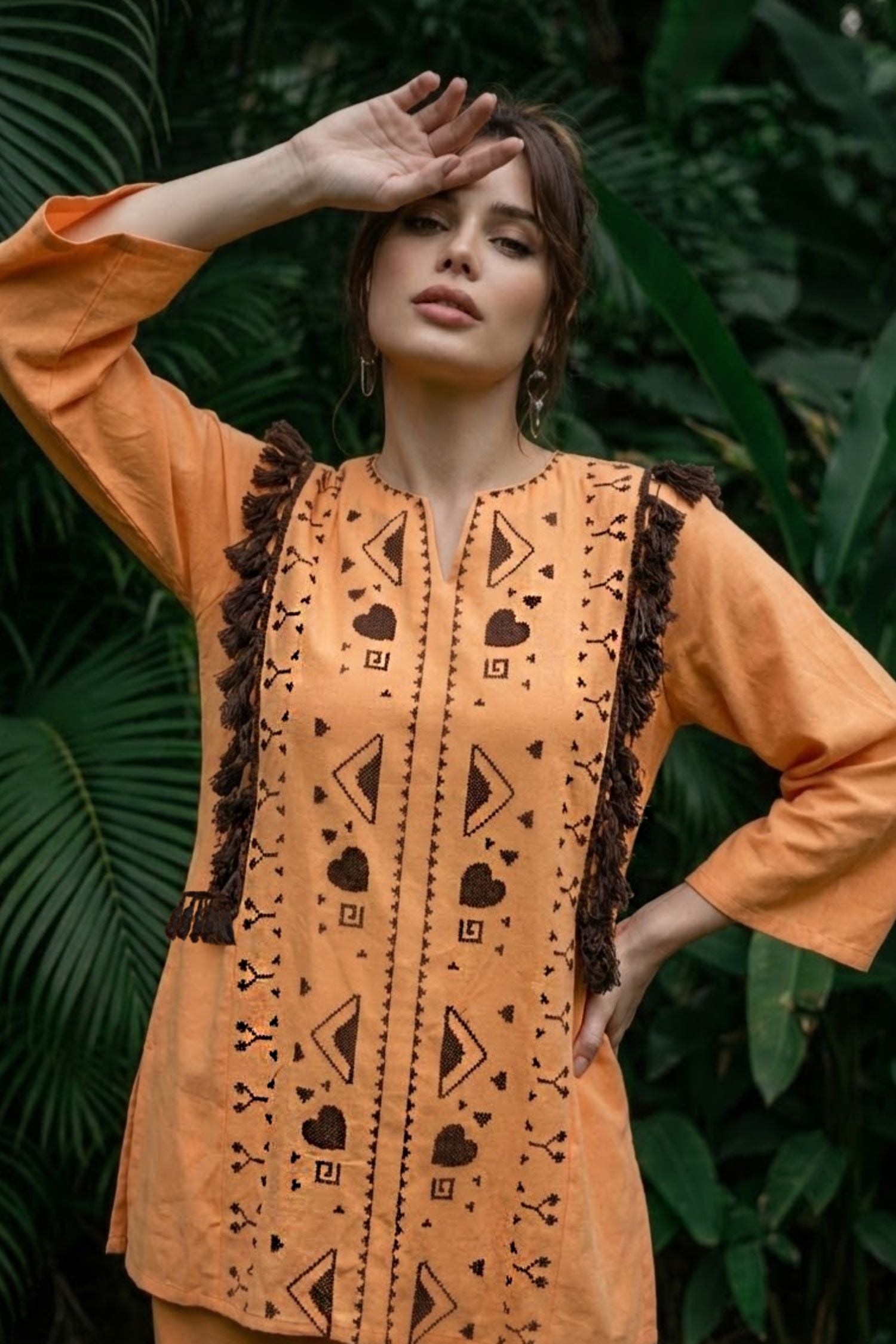 Orange Cotton Co-ord Set with Printed Design