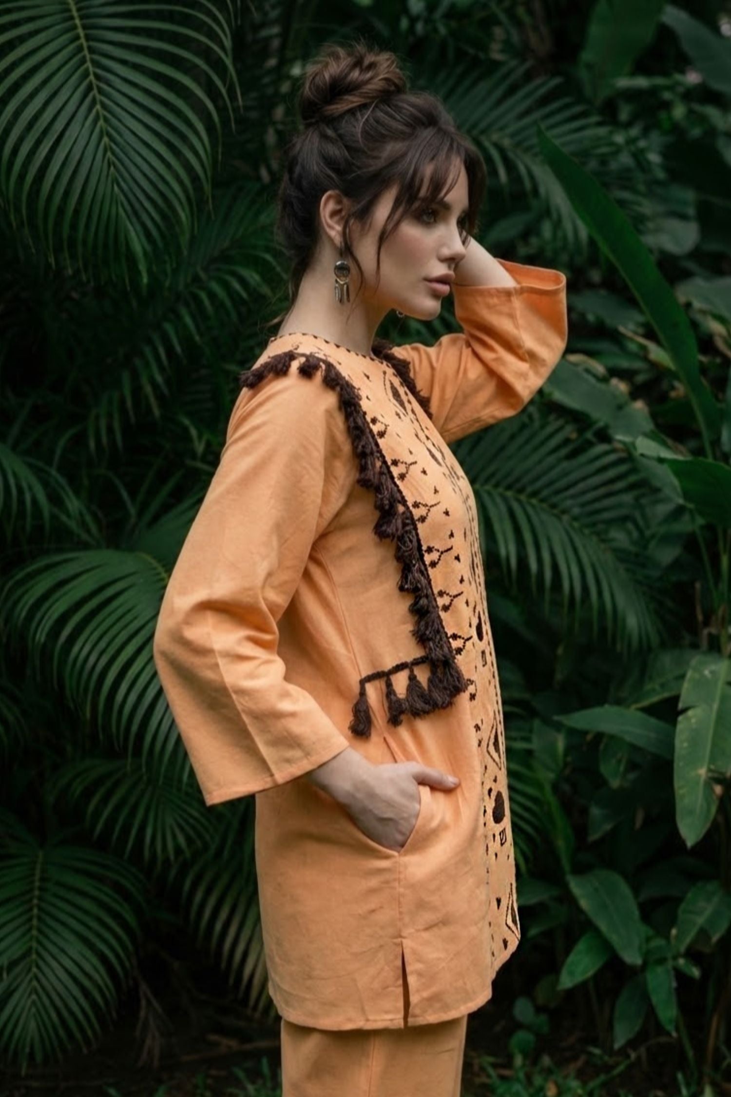 Orange Cotton Co-ord Set with Printed Design