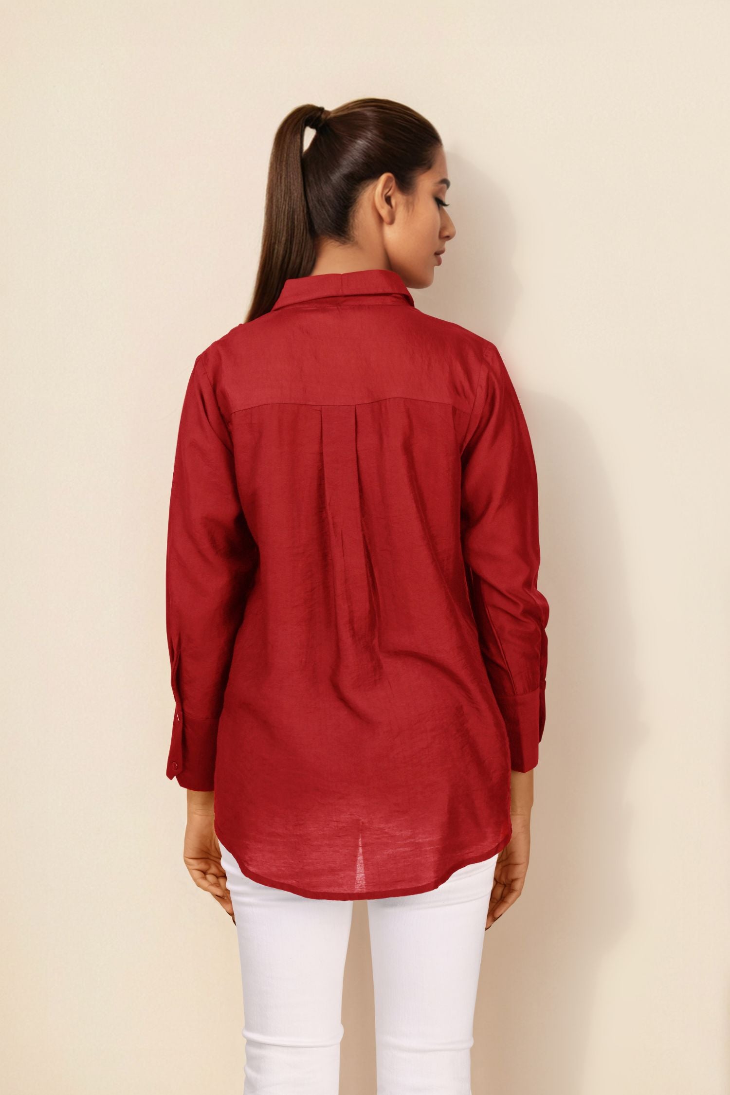 Maroon Full-Sleeve Shirt with Elegant Golden Stripes