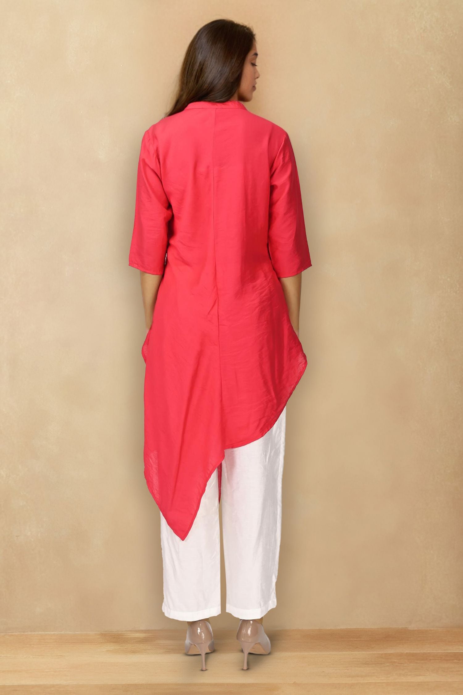 Leaf print Asymmetrical Pink Cord set