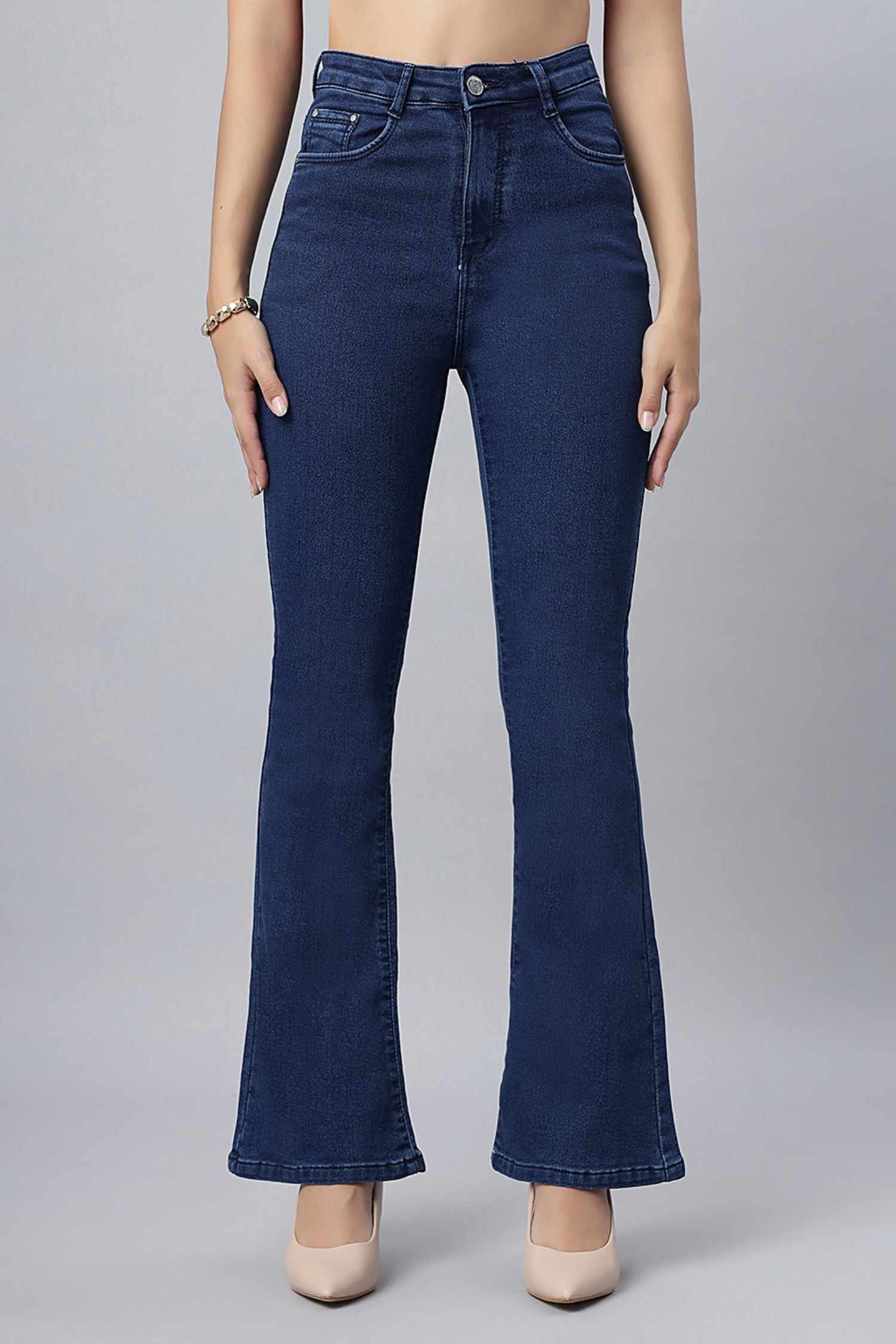 High-Rise Blue Denim Bootcut Jeans