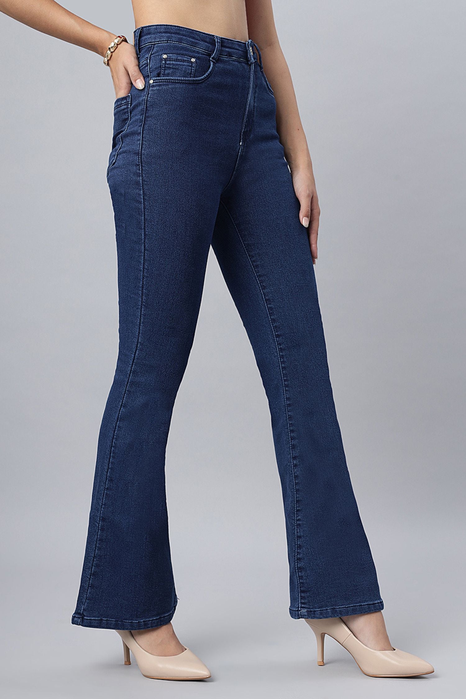 High-Rise Blue Denim Bootcut Jeans