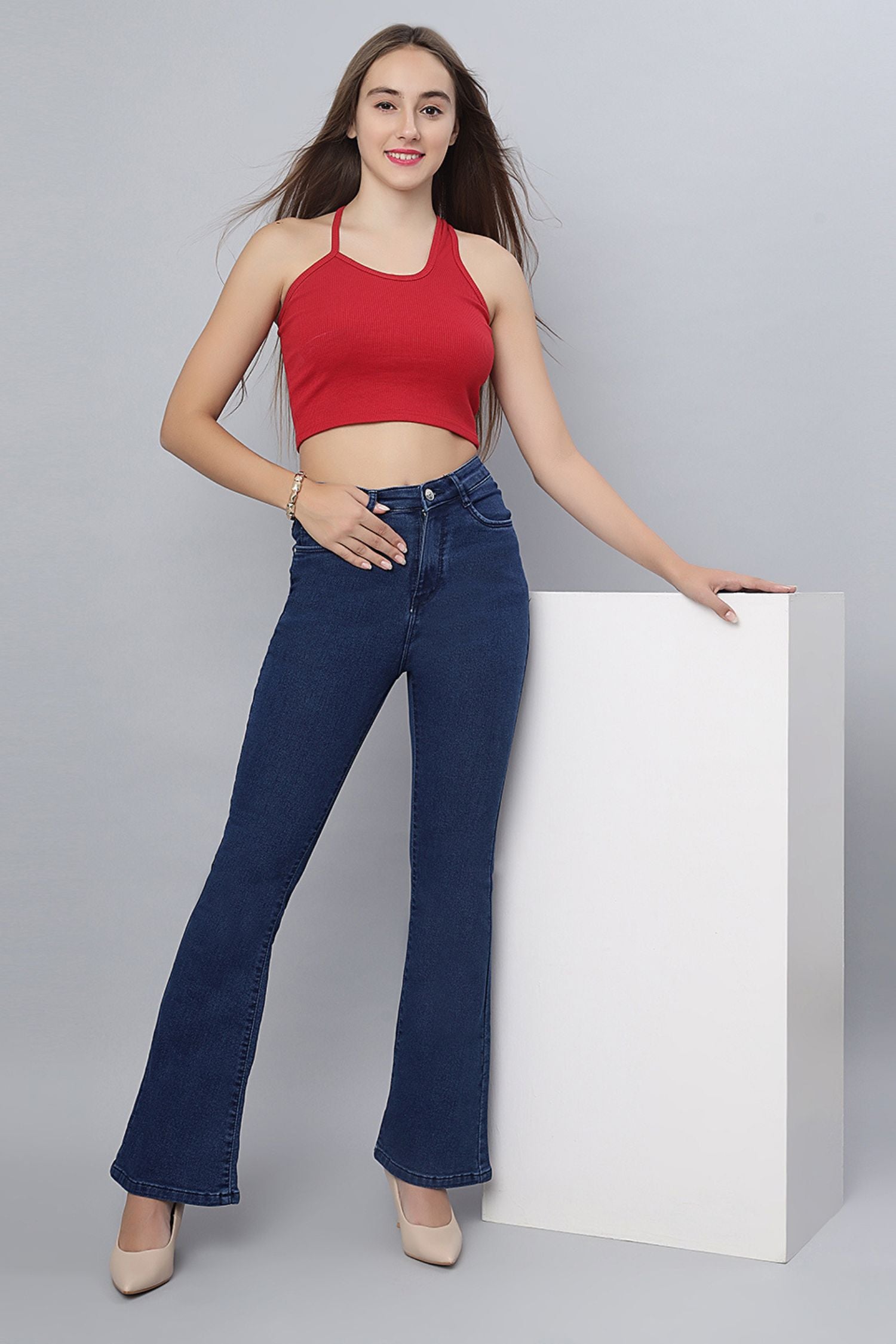 High-Rise Blue Denim Bootcut Jeans