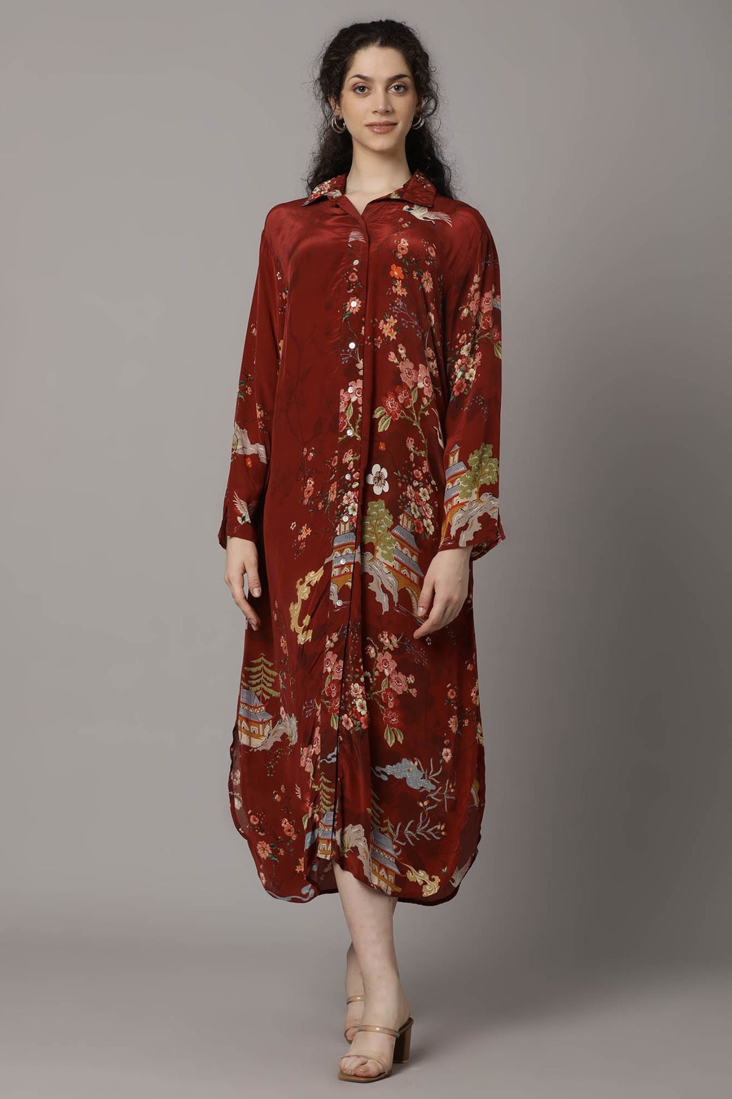 Longline Shirt Dress with Elegant Full Sleeves