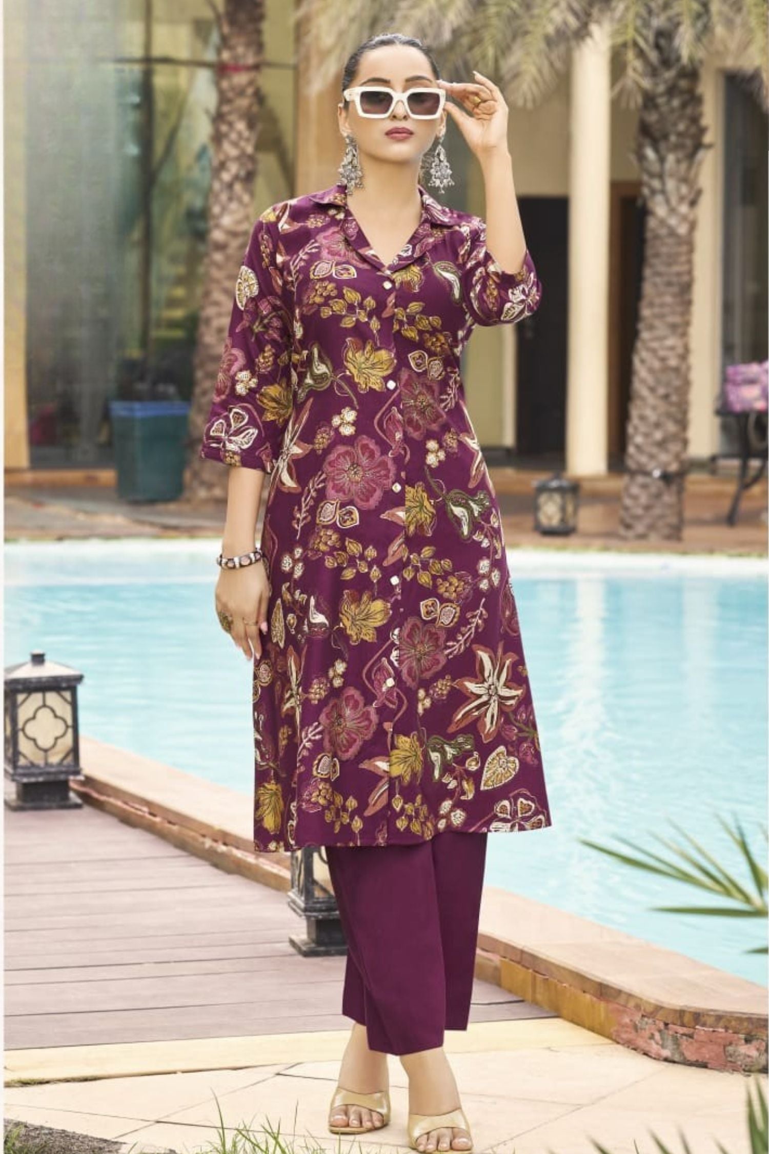 Maroon Cord Set in Soft Cotton with Vibrant Print