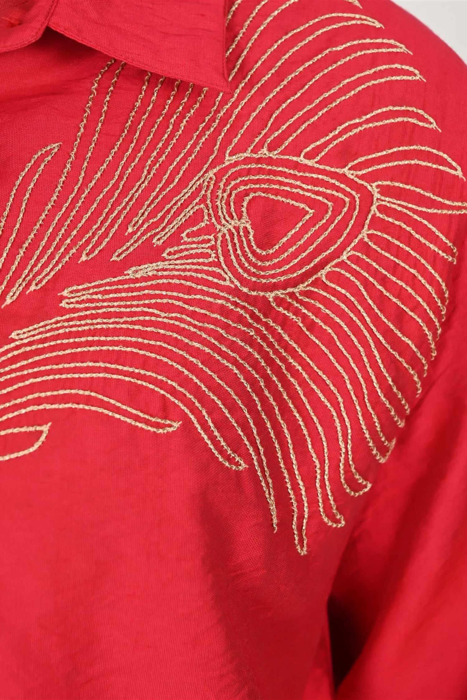 Red Full-Sleeve Shirt Featuring Delicate Embroidered Work