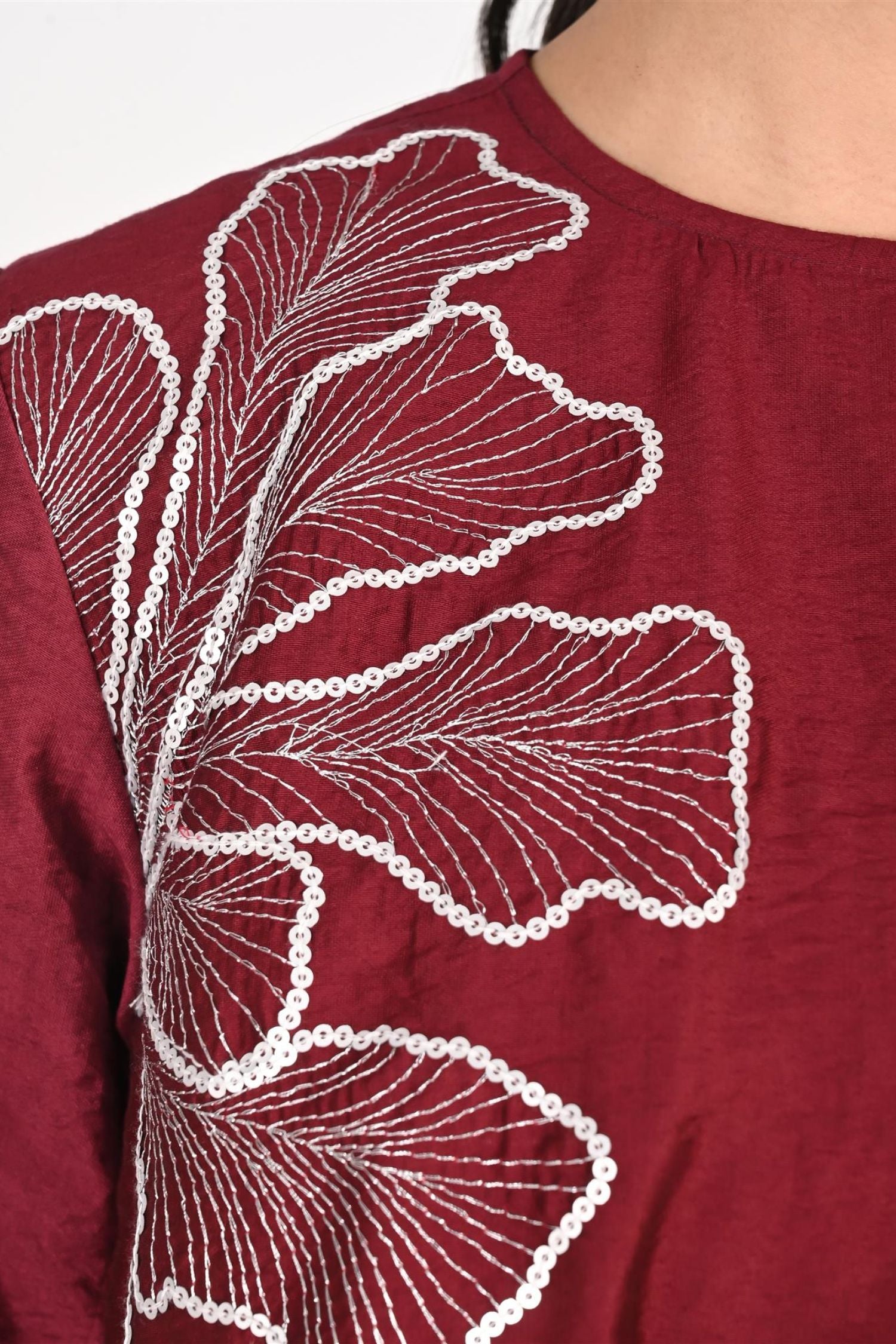 Maroon Petal Asymmetrical Satin Cord Set