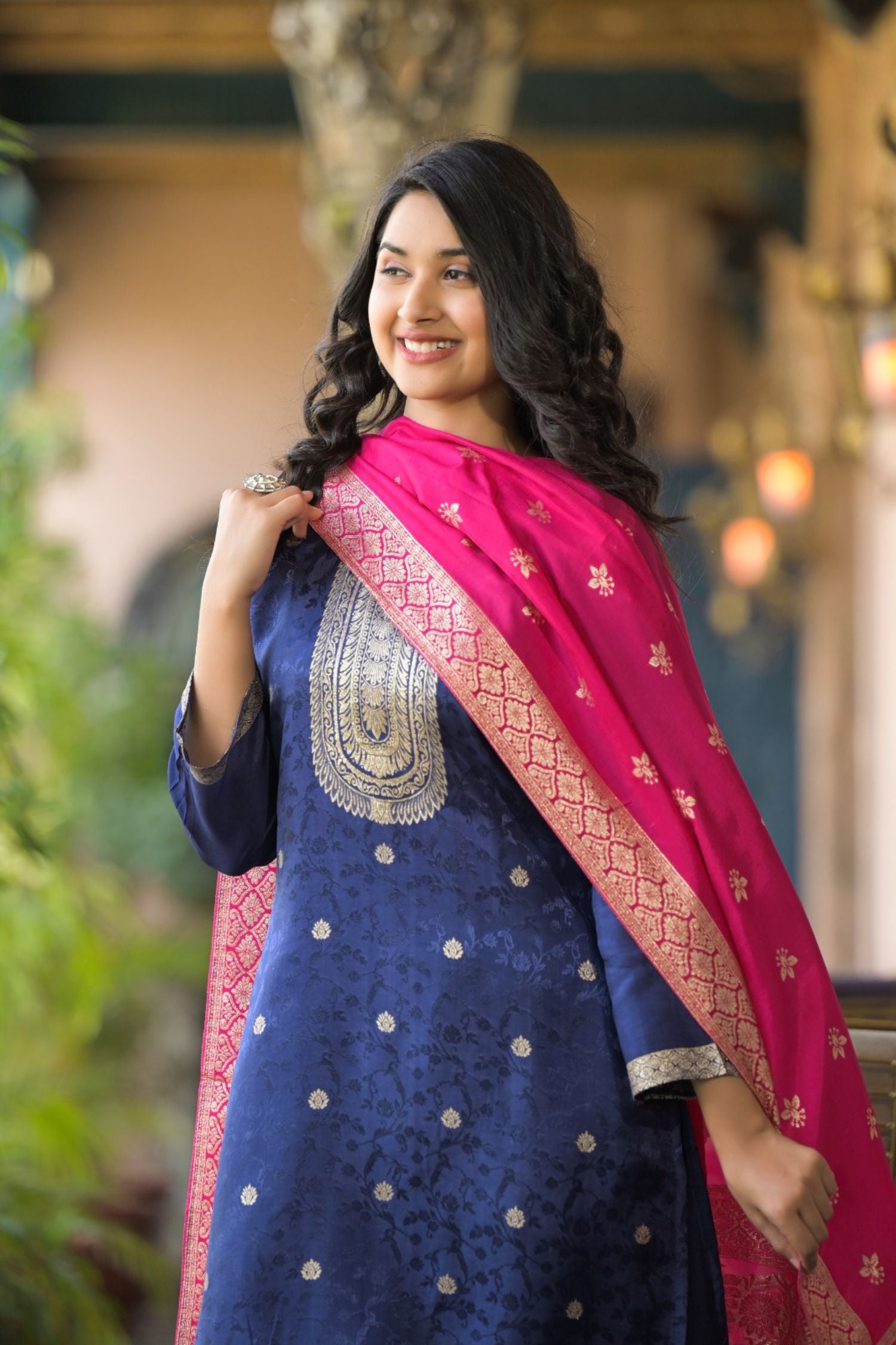 Embroidered Three Piece Suit Set with Rani Dupatta