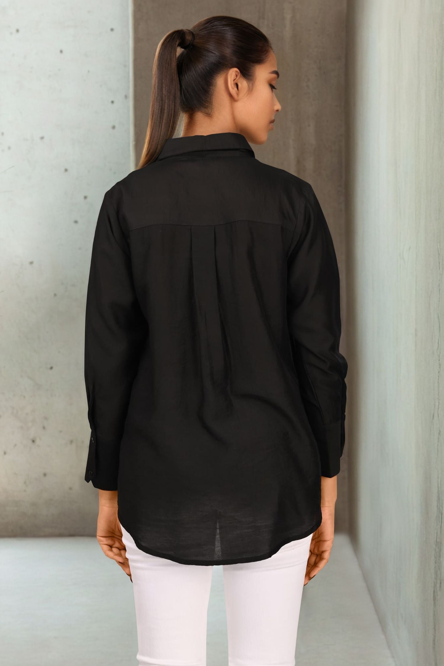 Black Full-Sleeve Shirt with Elegant Golden Designs