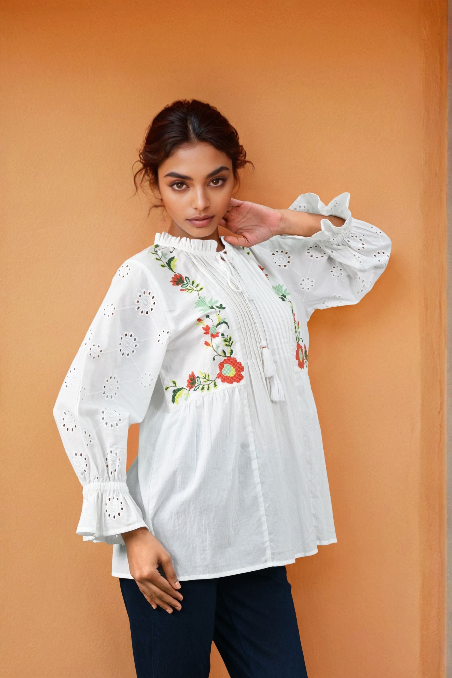 White Bloom Eyelet Floral Top