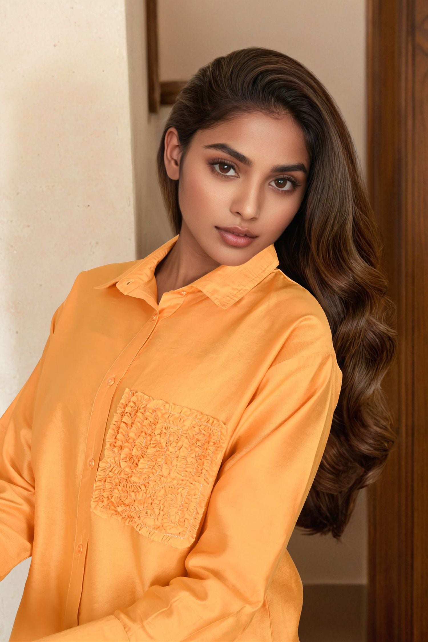 Yellow Full-Sleeve Shirt with Floral Pocket
