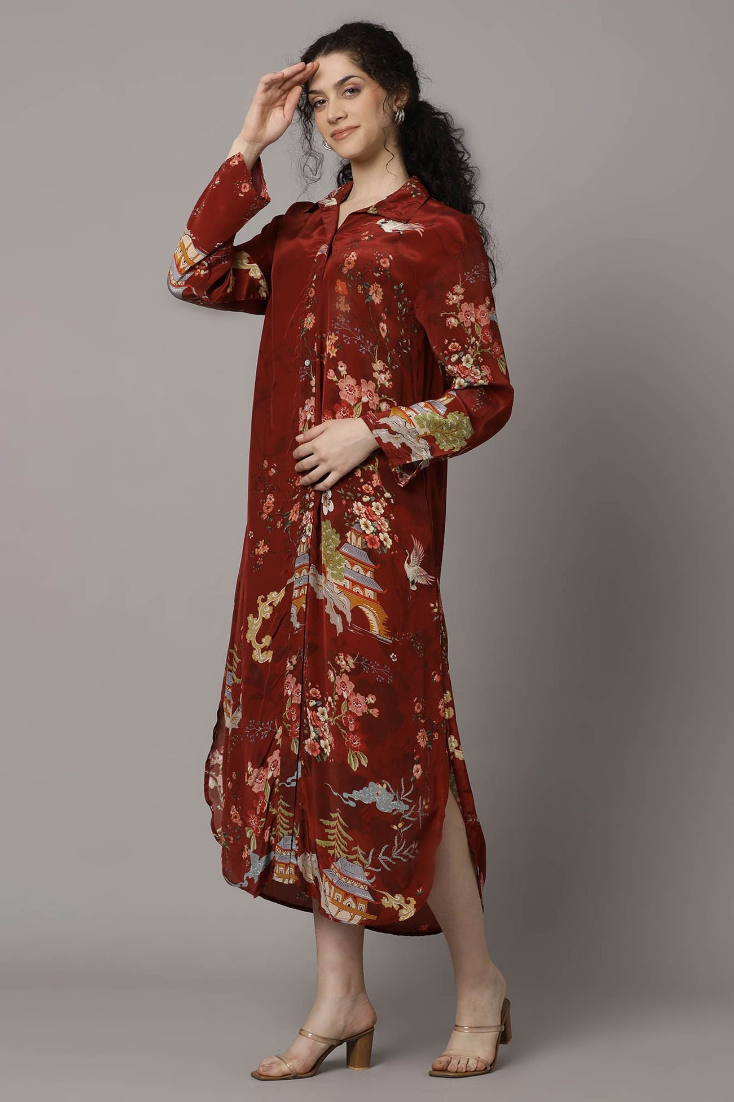 Longline Shirt Dress with Elegant Full Sleeves