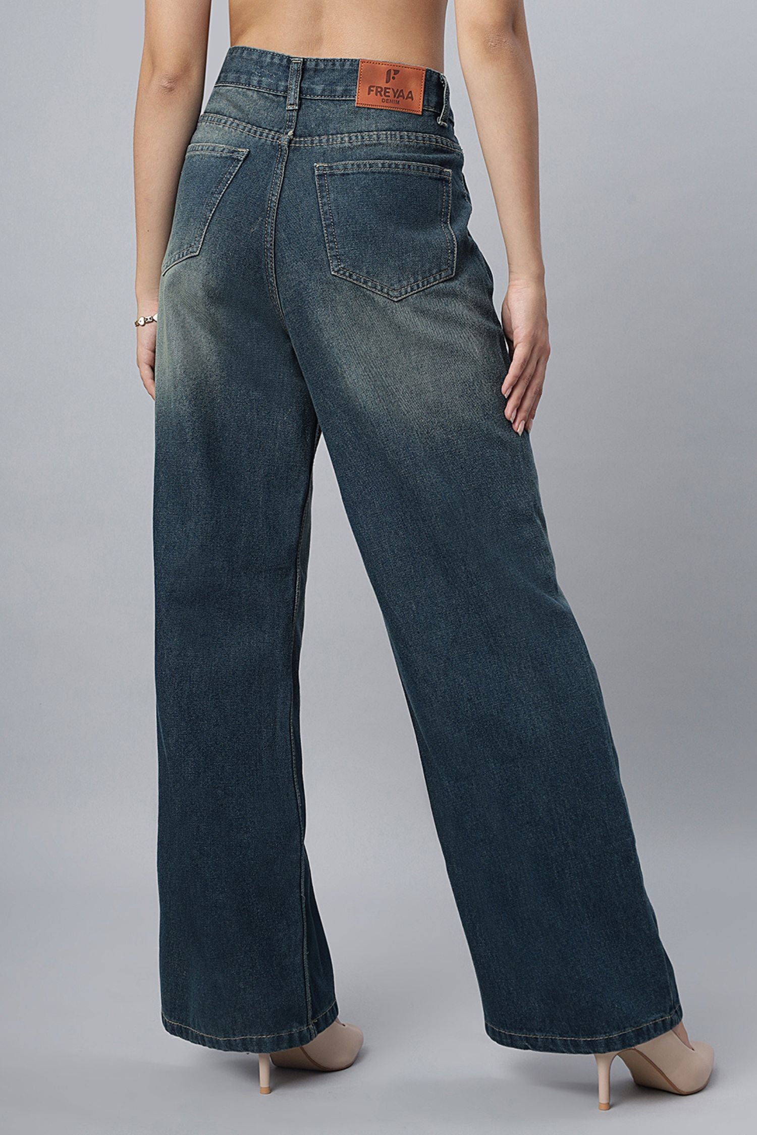 Teal Blue Shaded Wide-Leg Jeans