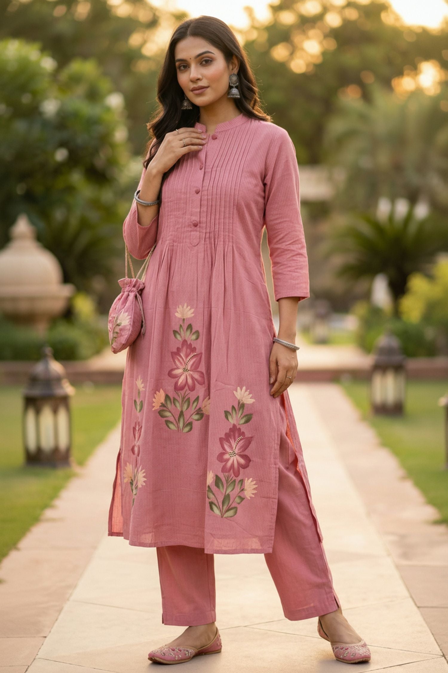 Blooming Pink Floral Cord Set with a Chic Look