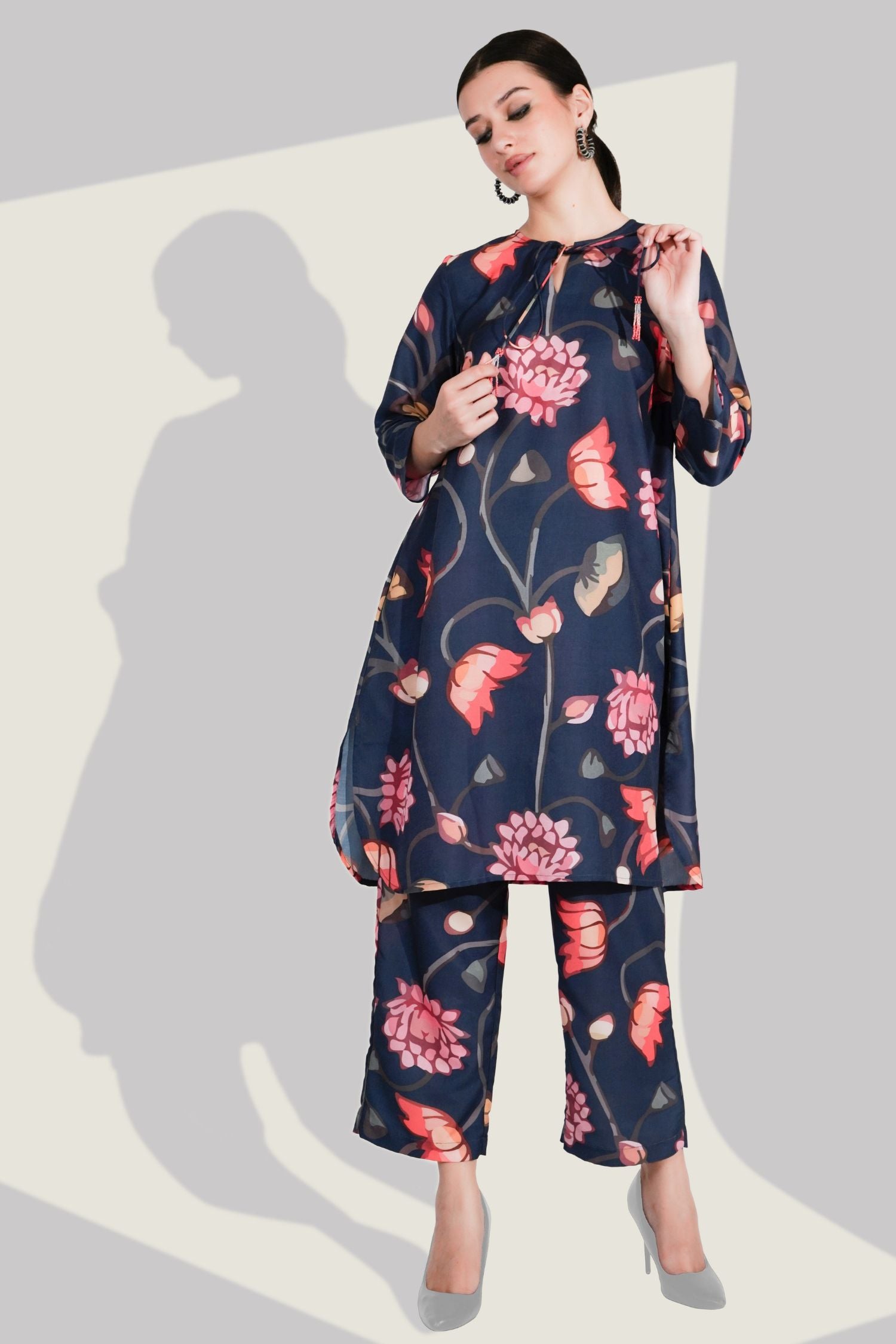 Satin Cord Set with Varied Floral Prints