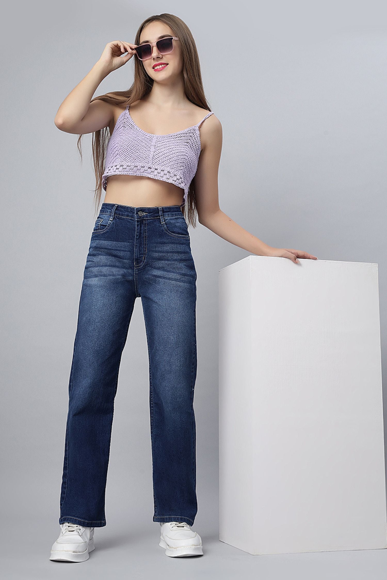 Denim Blue Shaded Straight-Fit Jeans