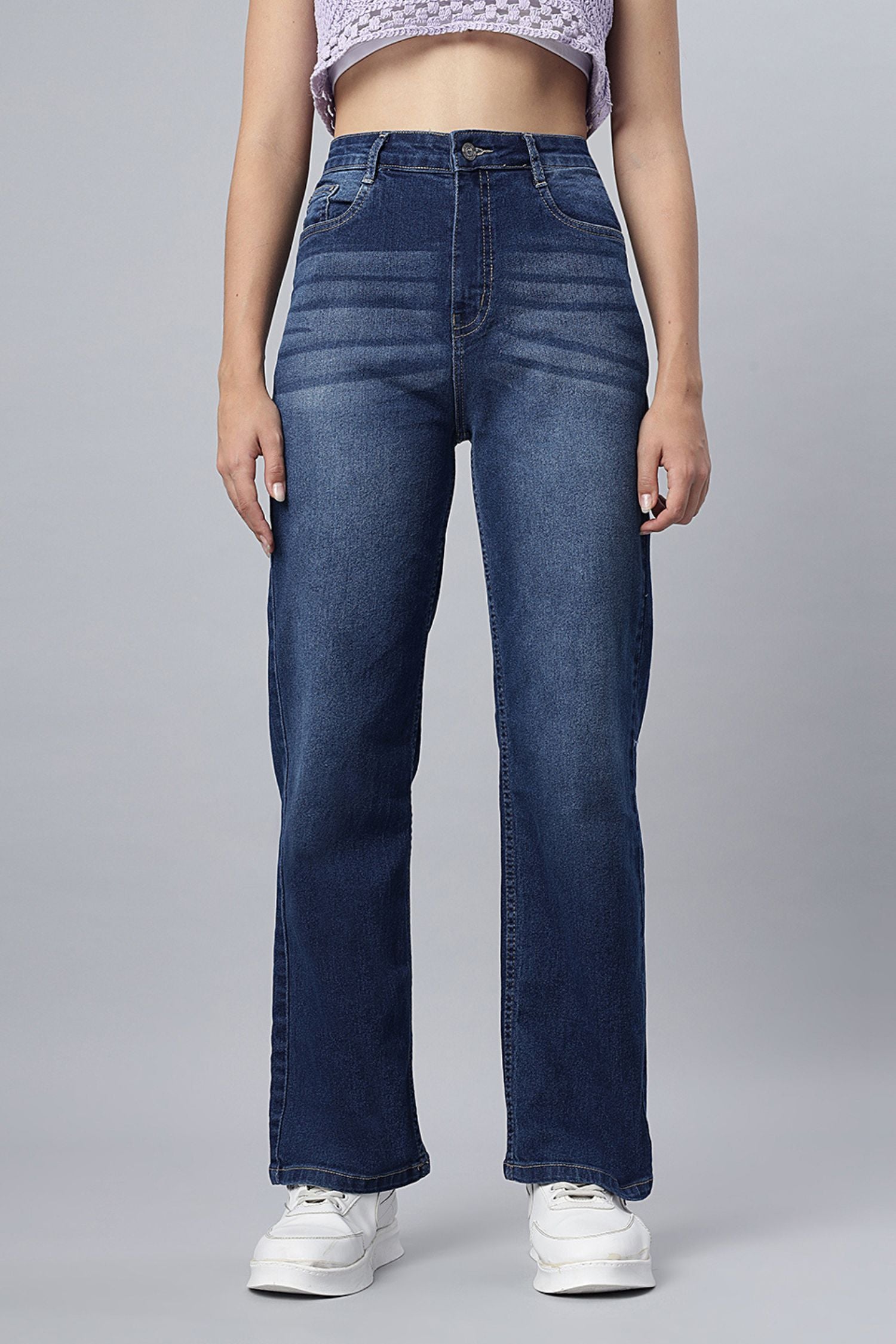 Denim Blue Shaded Straight-Fit Jeans