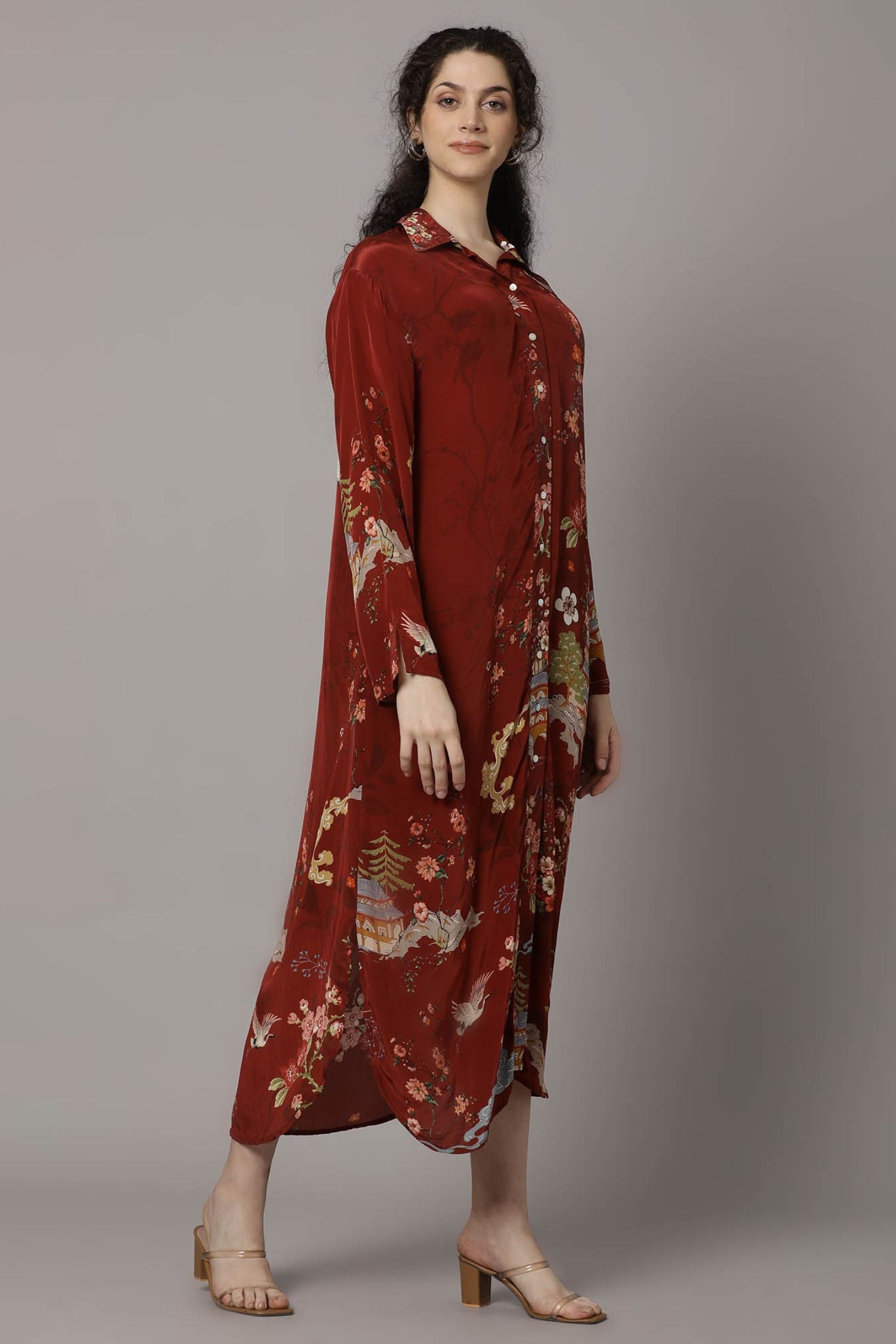 Longline Shirt Dress with Elegant Full Sleeves