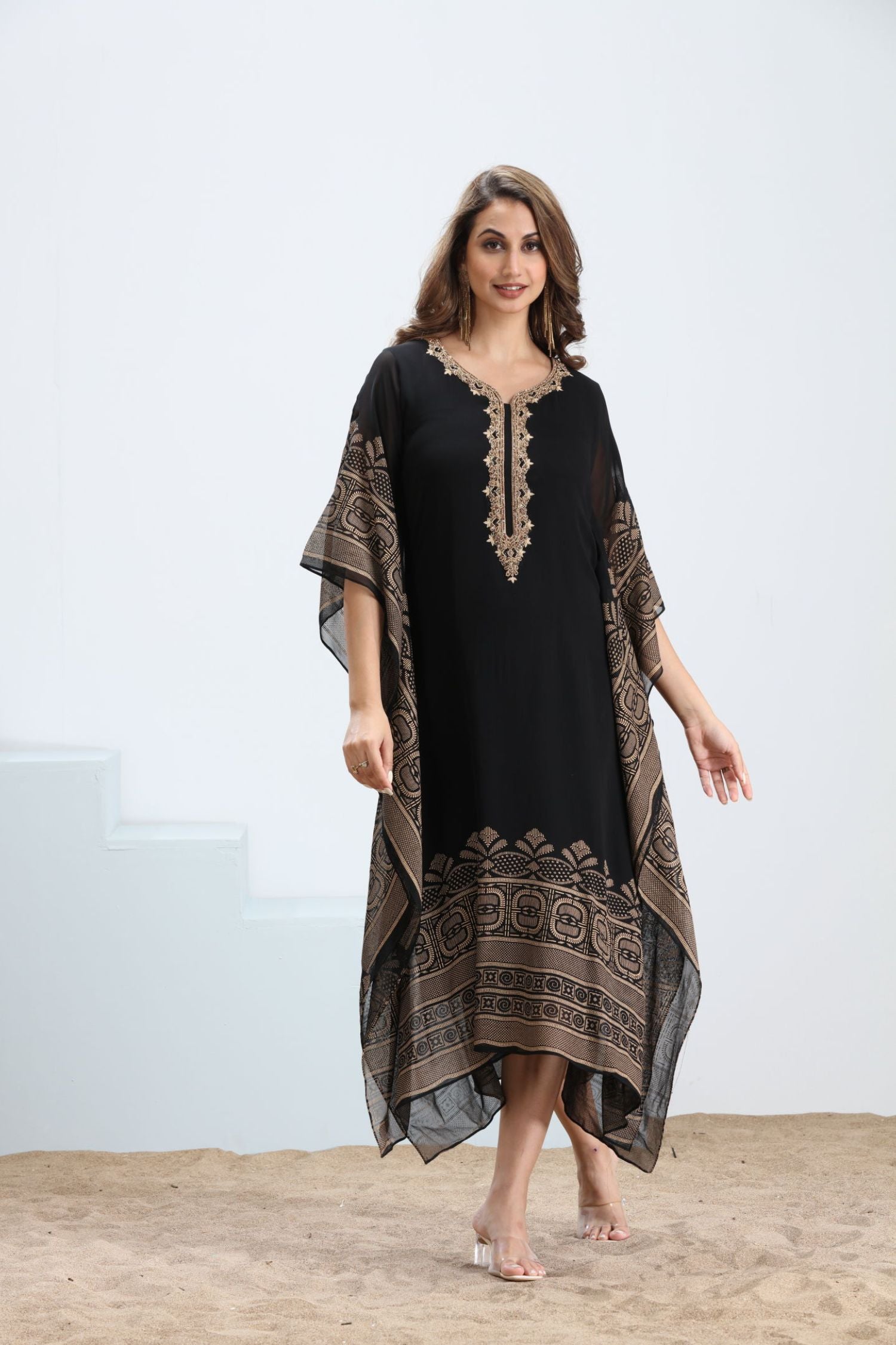 Golden Grace Viscose Embroidered Kaftan