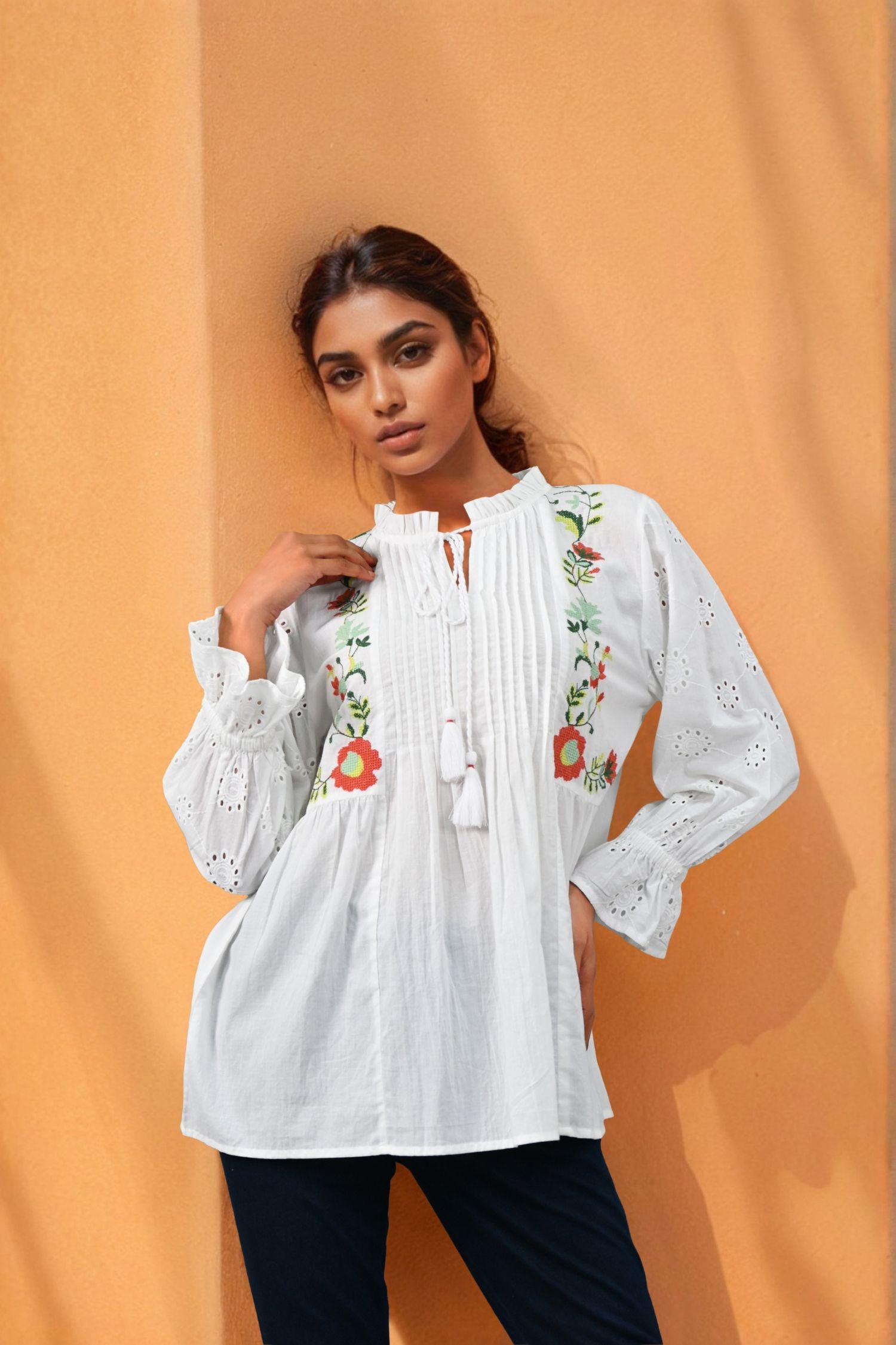 White Bloom Eyelet Floral Top