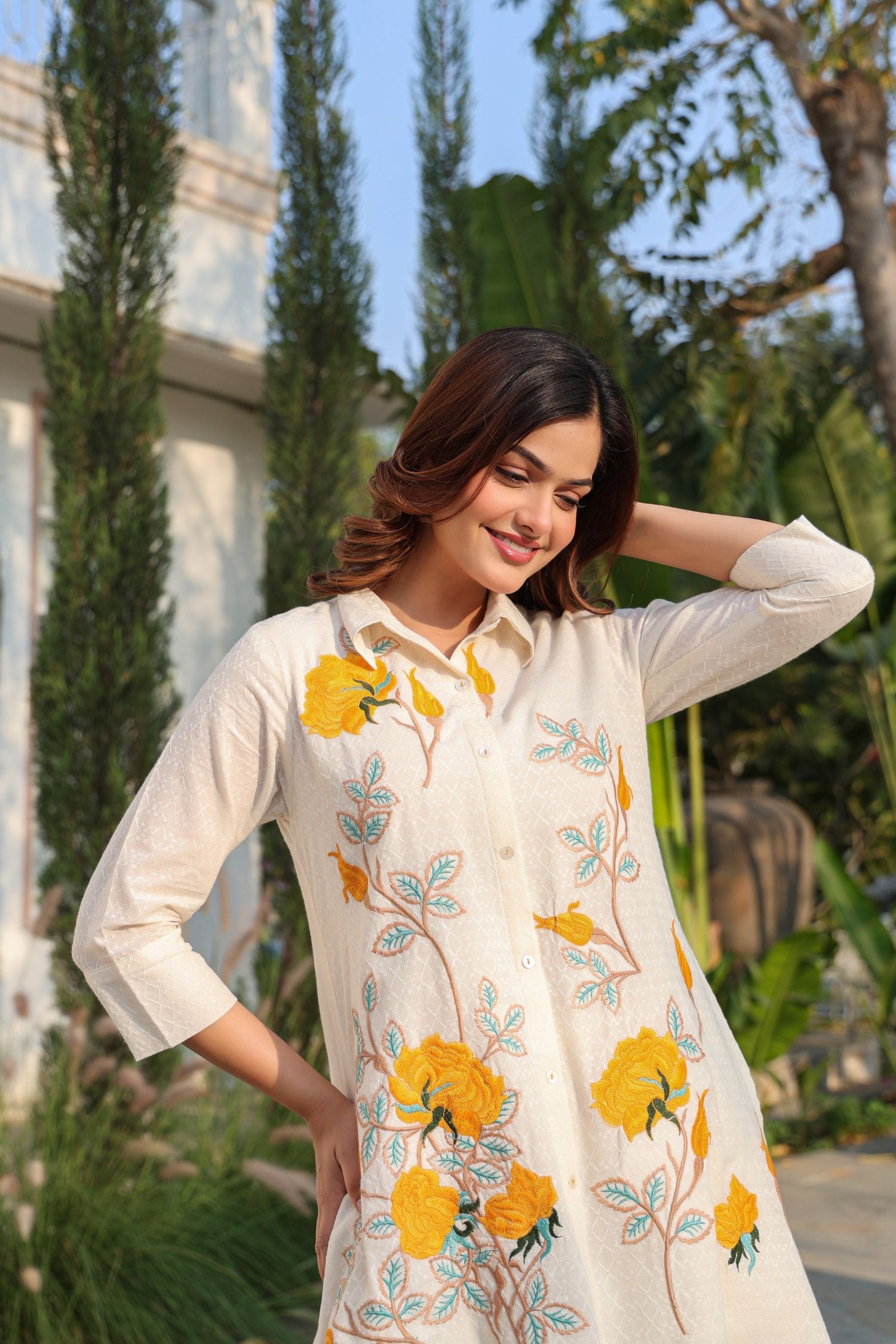 Off-White Grace with Yellow Floral Accents Co-ord Sets