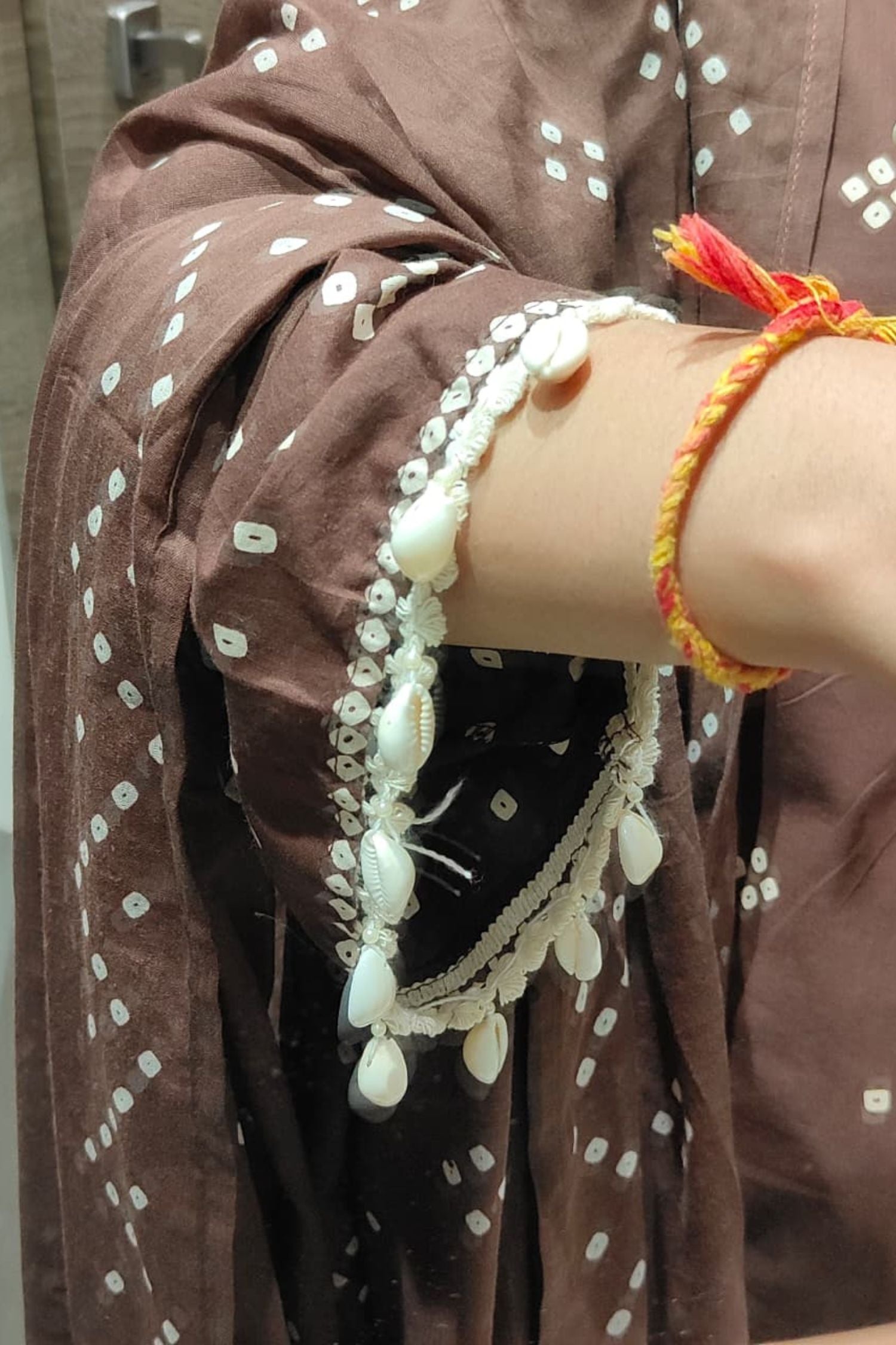 Grey Three-Piece Set with Kodiya-Embellished Sleeves and Dupatta