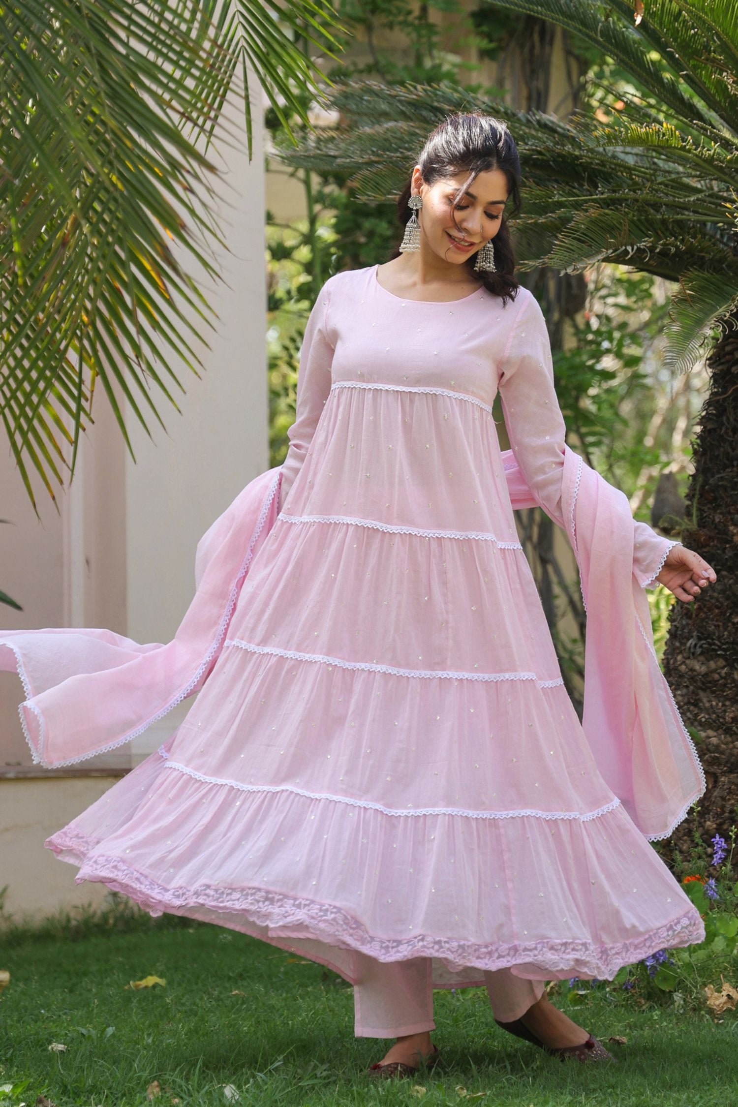 Freyaa Pink Cotton Anarkali Suit Set With Dupatta