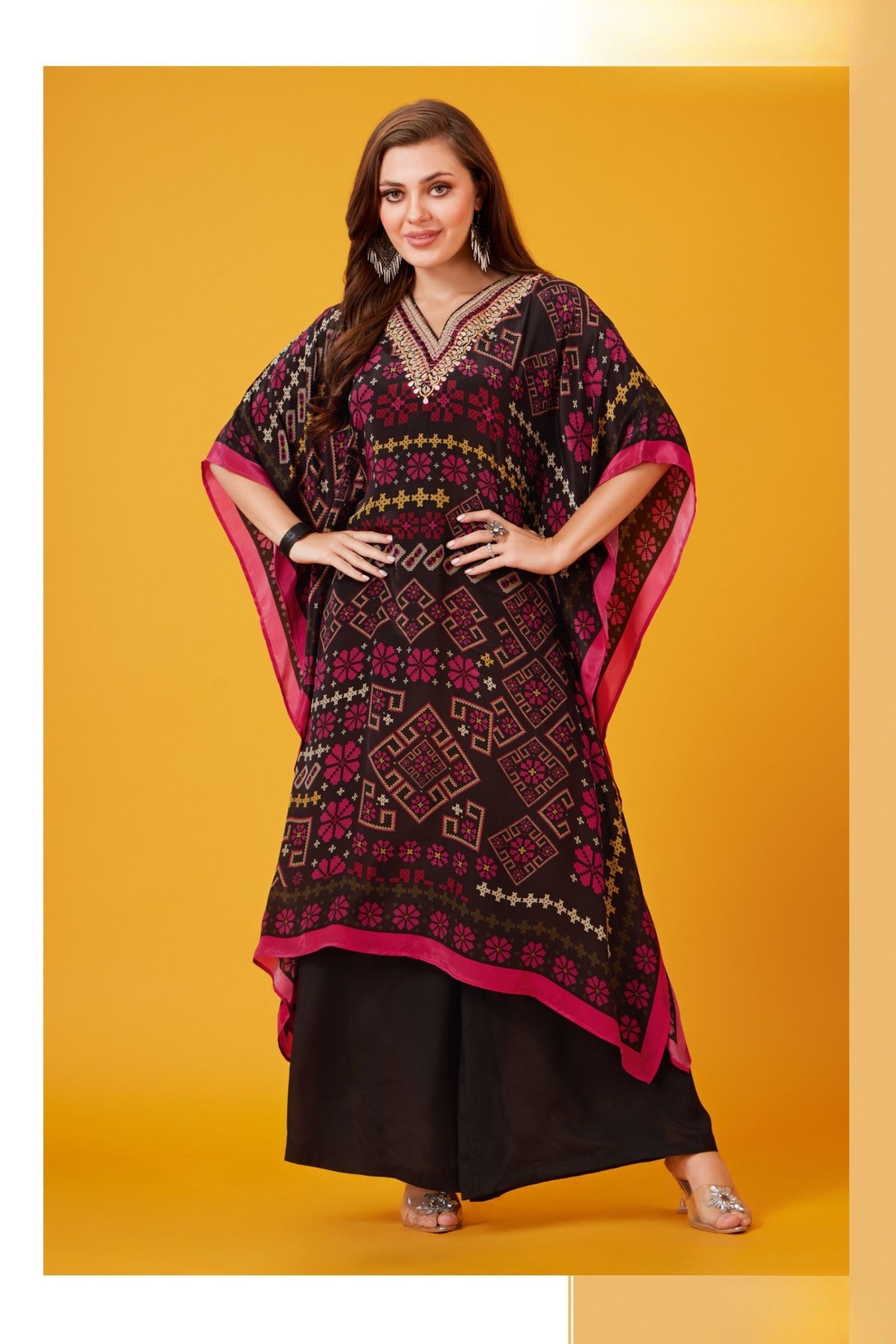 Freyaa Long Printed Kaftan With Elegant Detailing