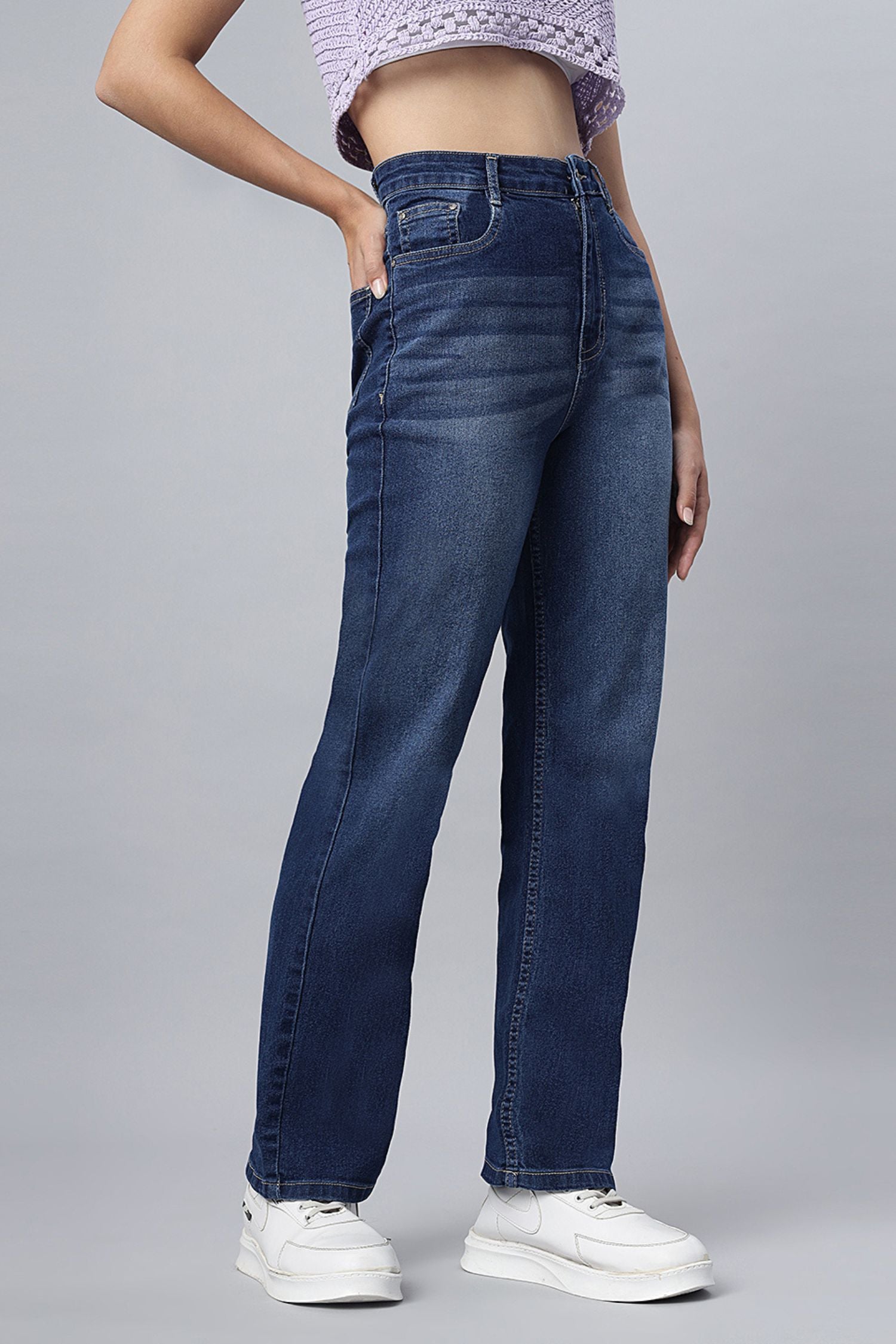 Denim Blue Shaded Straight-Fit Jeans