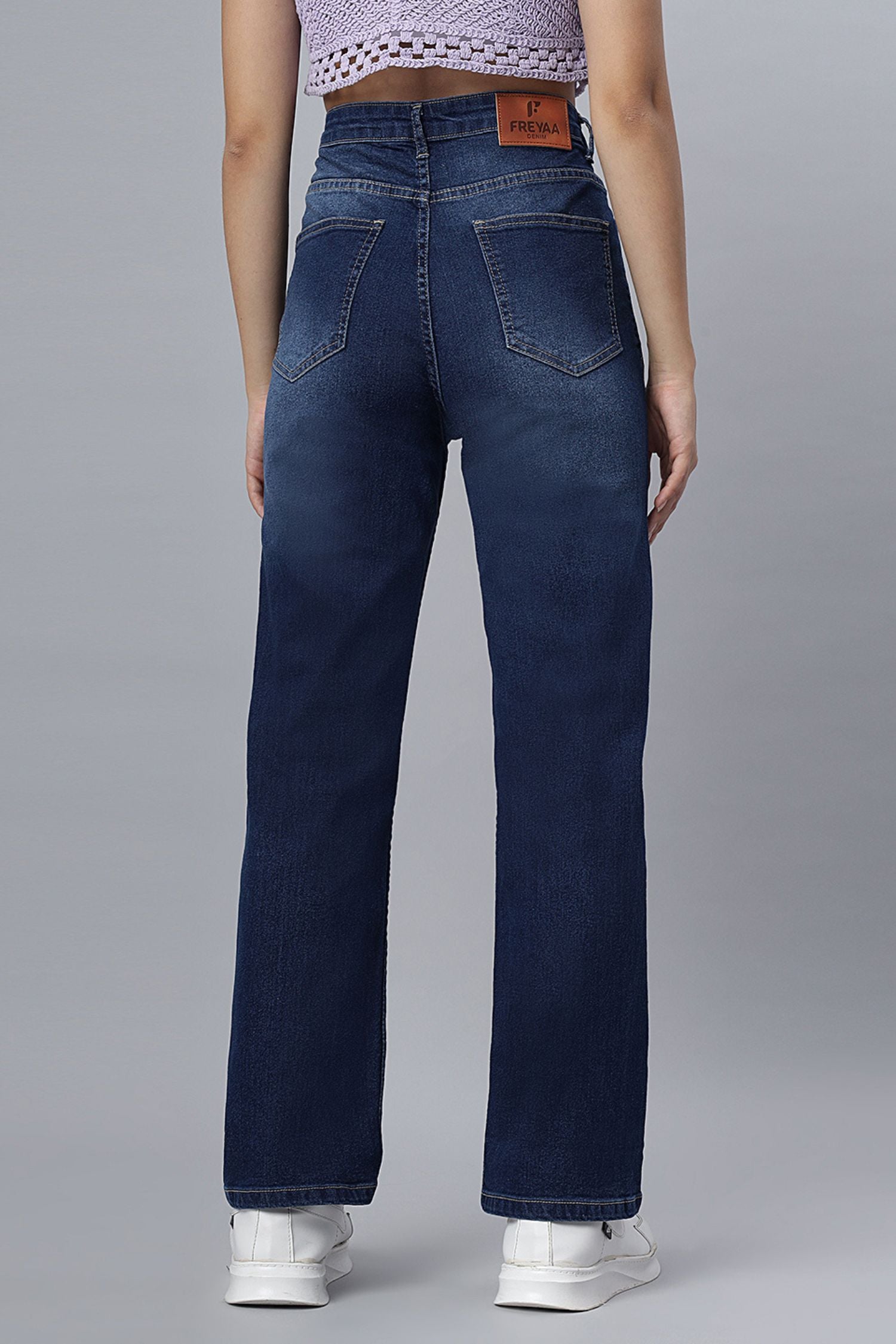 Denim Blue Shaded Straight-Fit Jeans