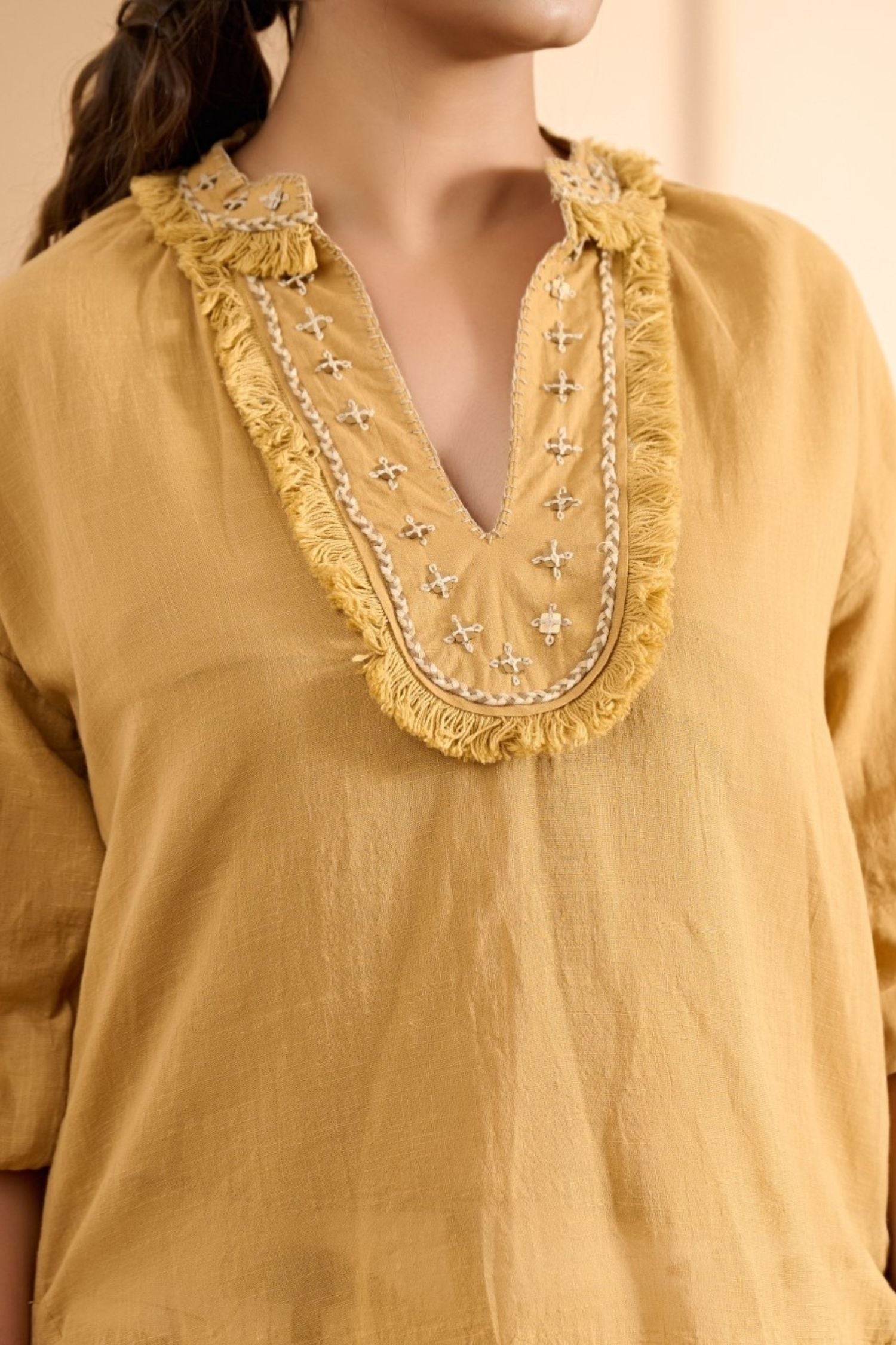 Chic Yellow Cotton Co-ord Set with Printed Trousers