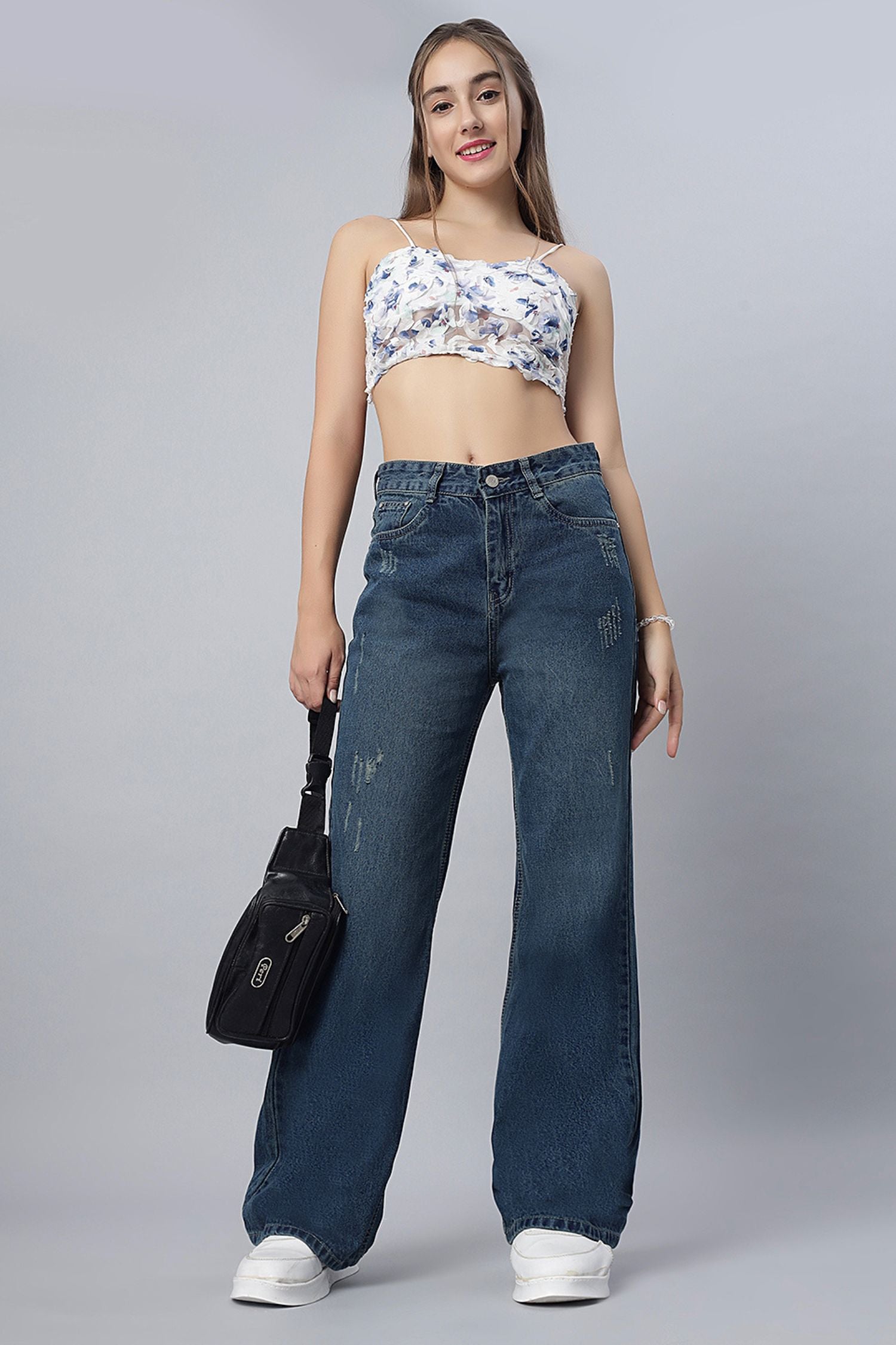 Vintage Straight-Leg Ripped Jeans