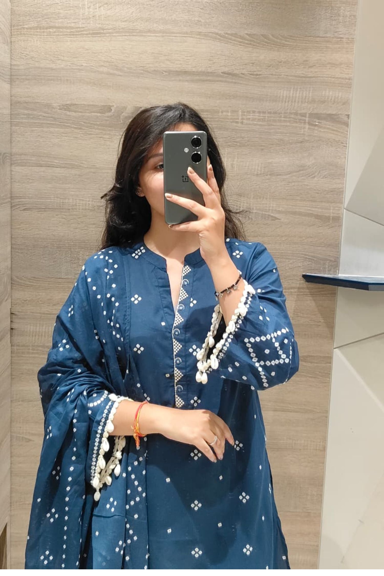 Blue Three-Piece Ensemble with Dupatta and Handcrafted Kodiya Detailing