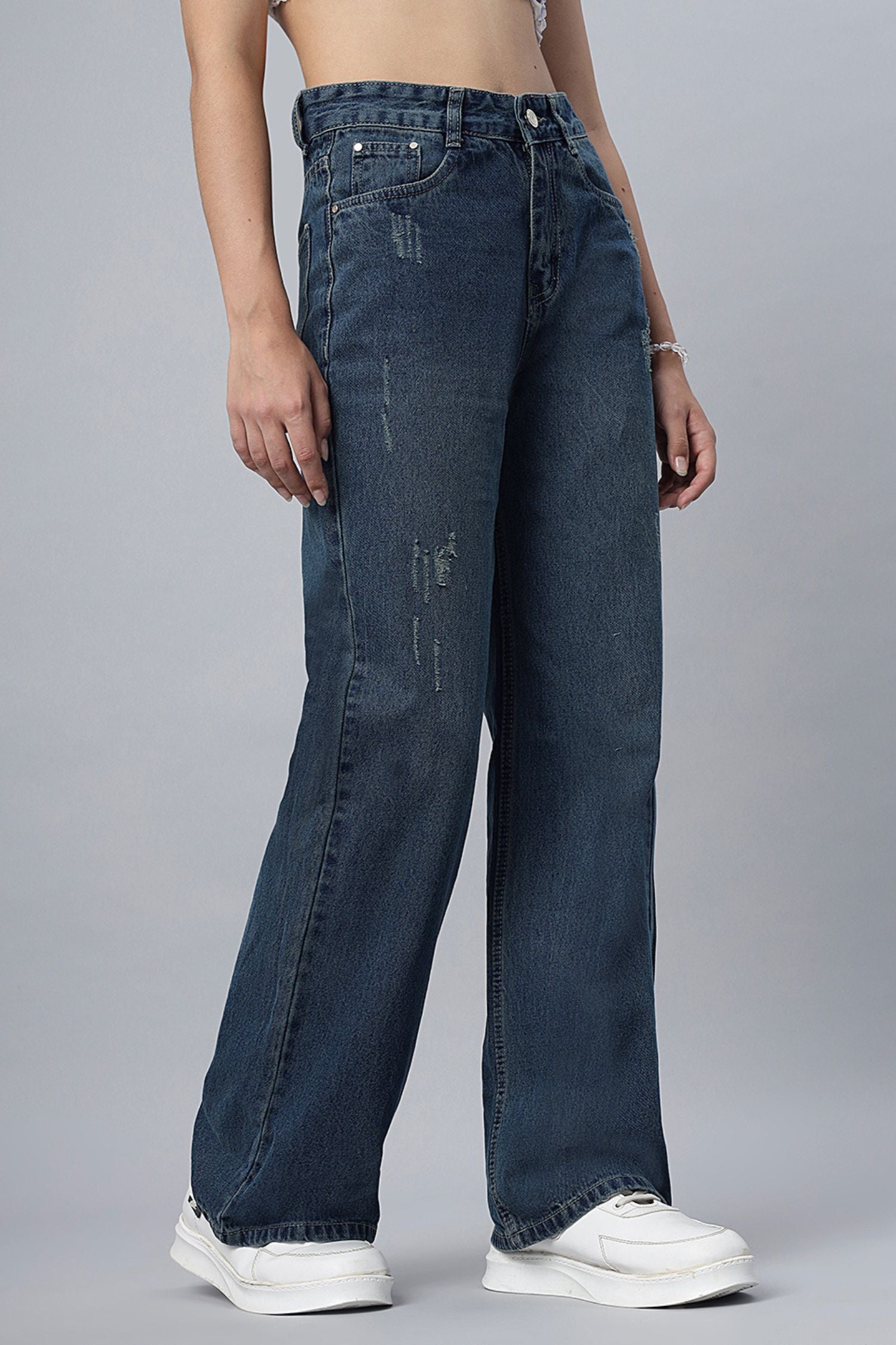 Vintage Straight-Leg Ripped Jeans