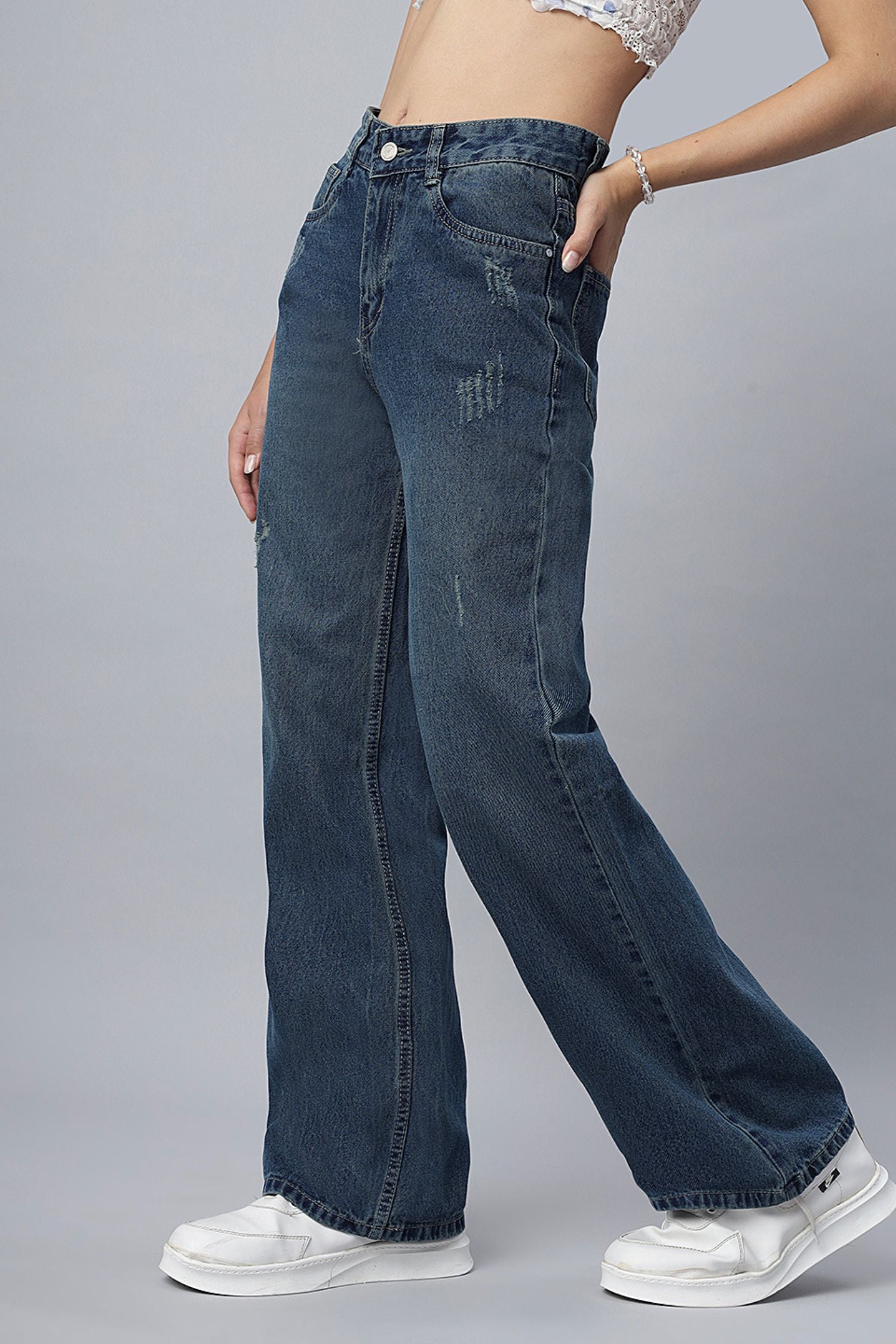 Vintage Straight-Leg Ripped Jeans