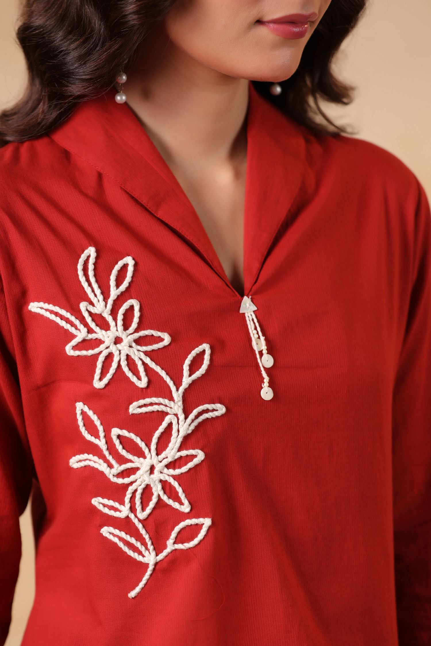 Maroon Charm Embroidered Cord Set