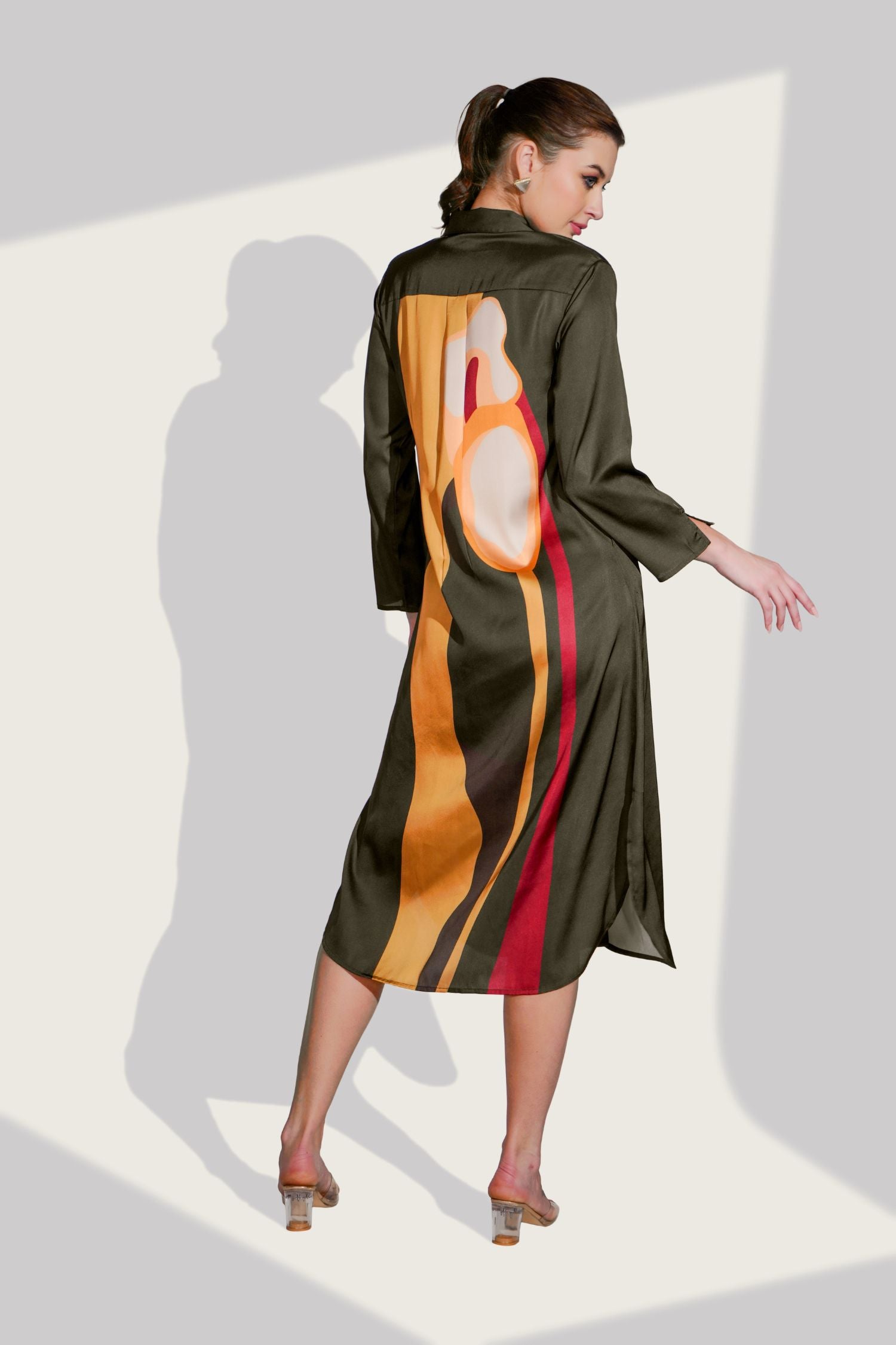 Black Long Dress with Side Print