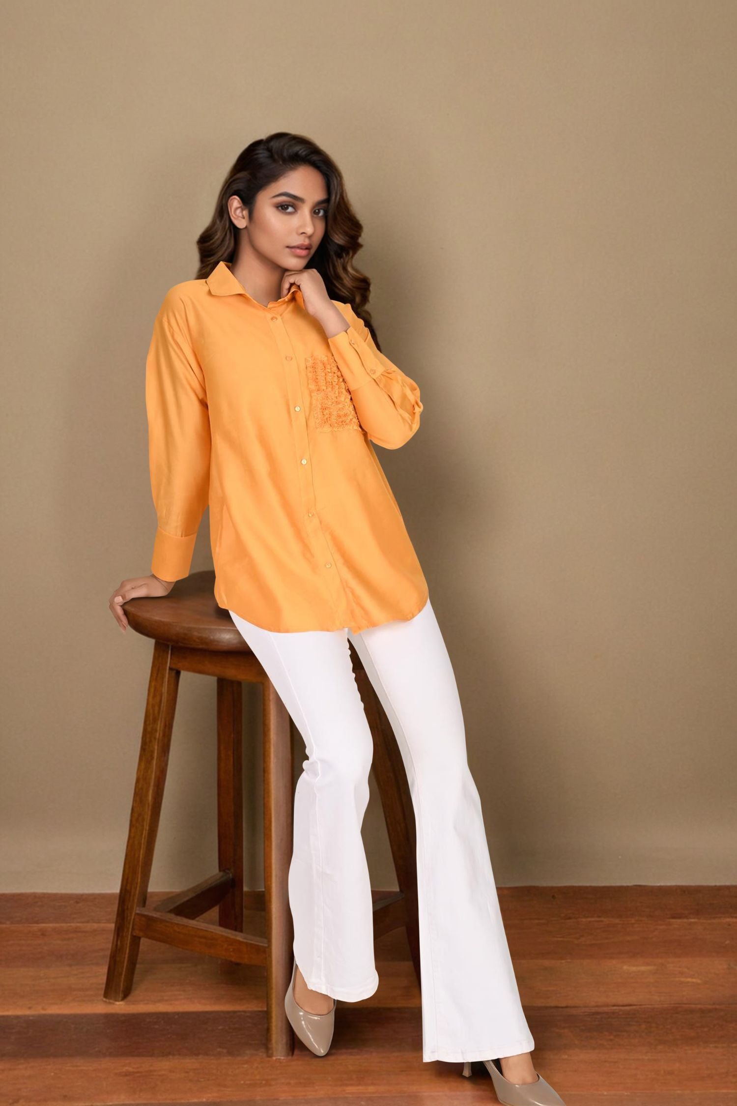 Yellow Full-Sleeve Shirt with Floral Pocket