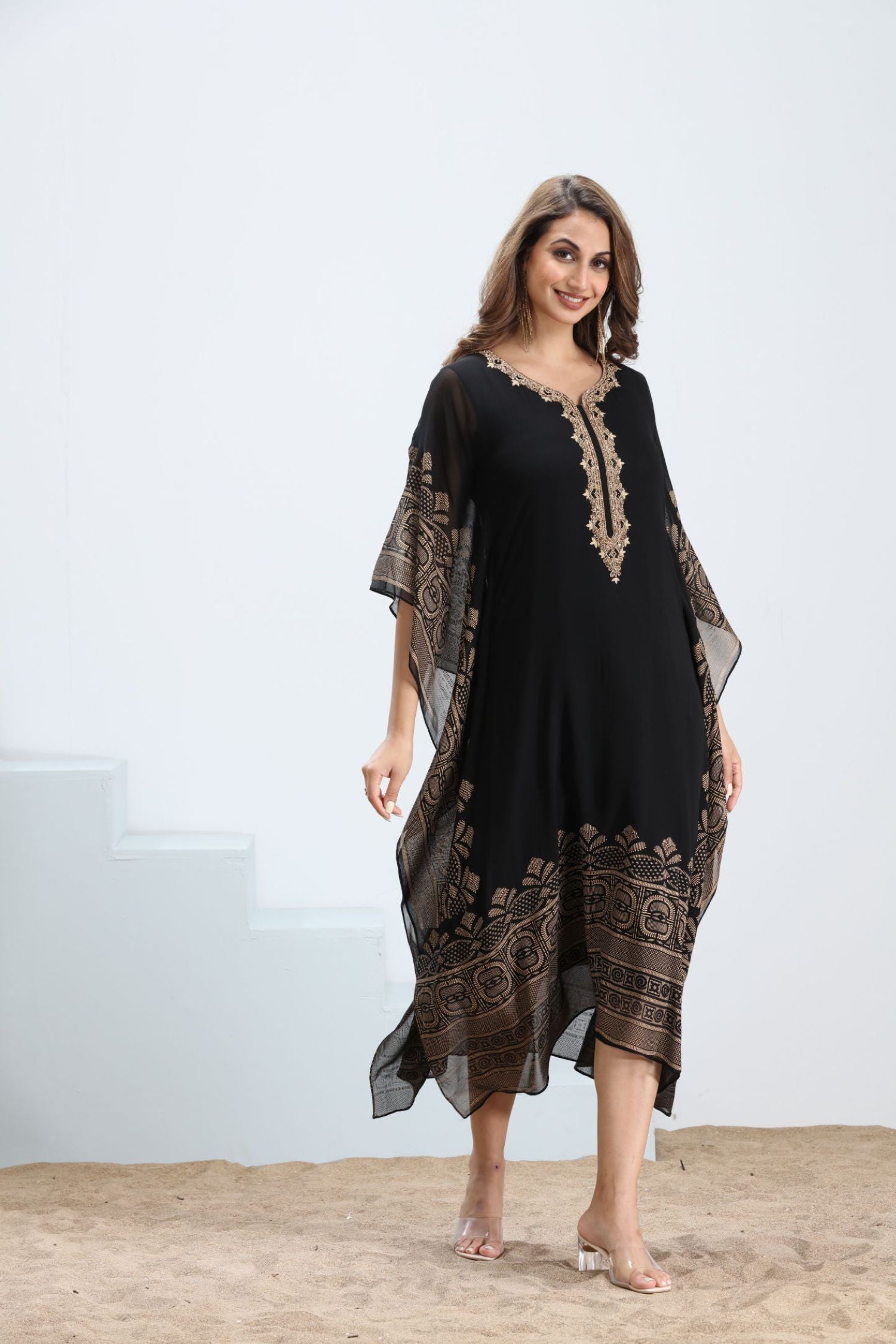 Golden Grace Viscose Embroidered Kaftan