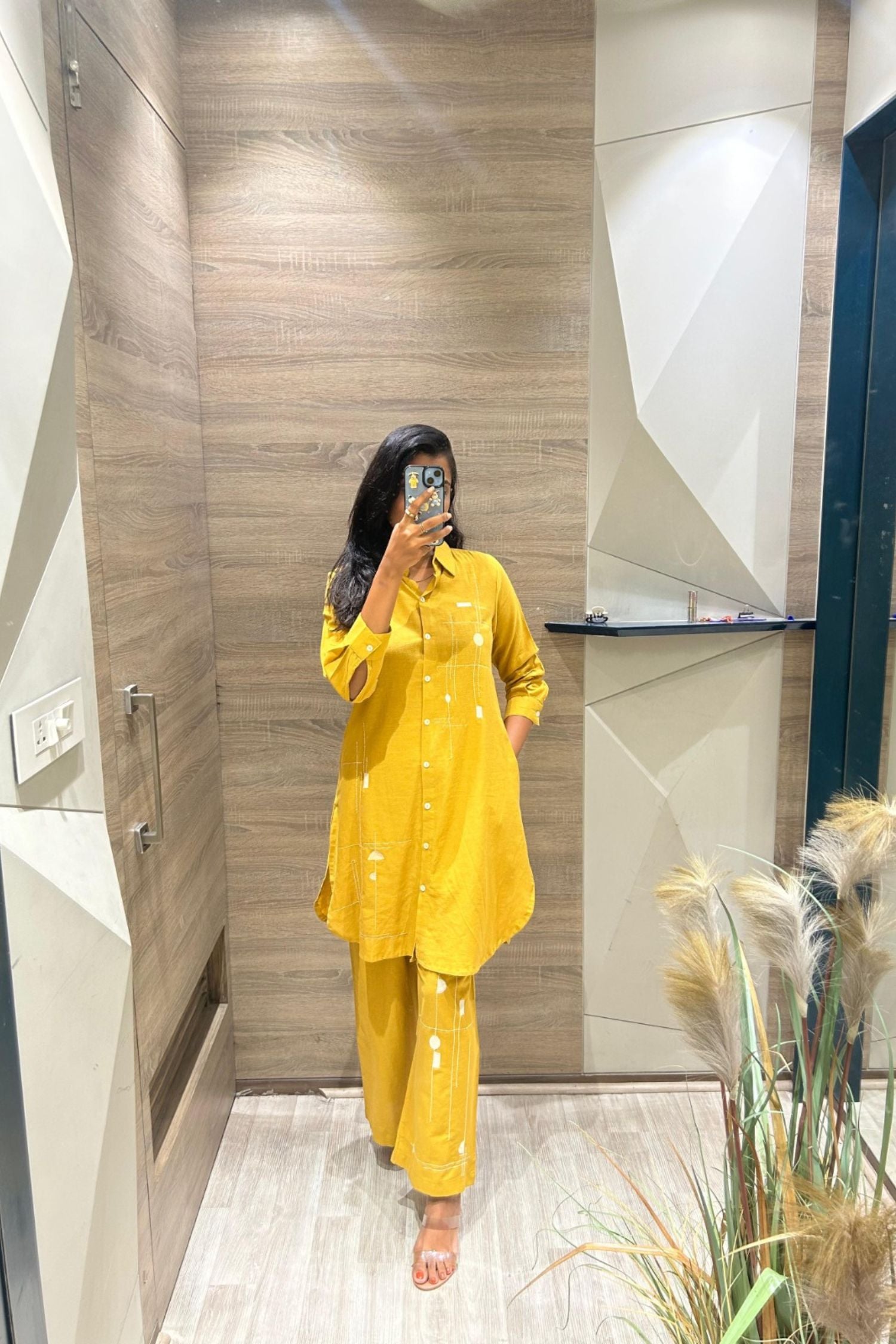 Yellow Cord Set with Graphic Print Detailing