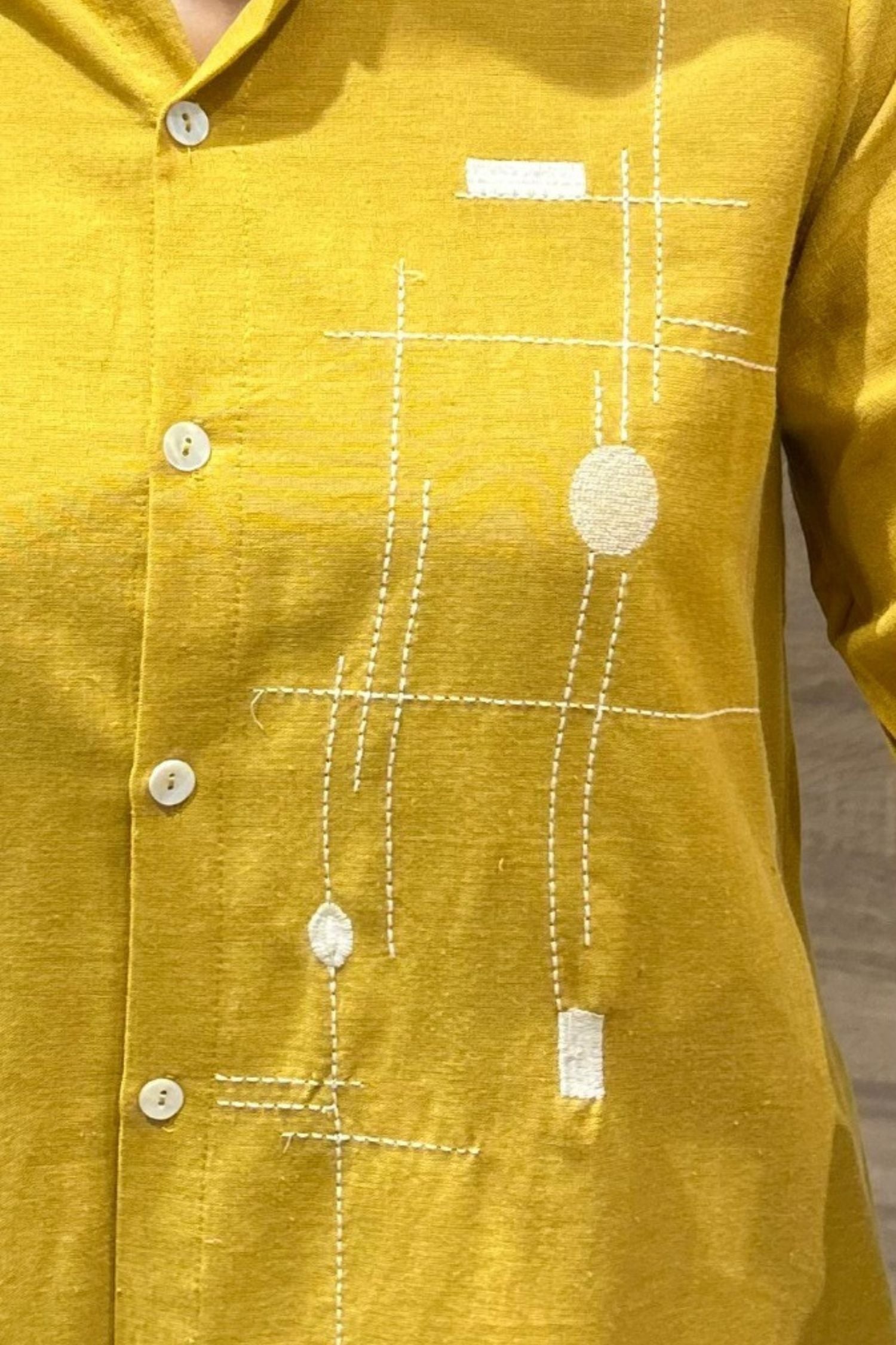 Yellow Cord Set with Graphic Print Detailing