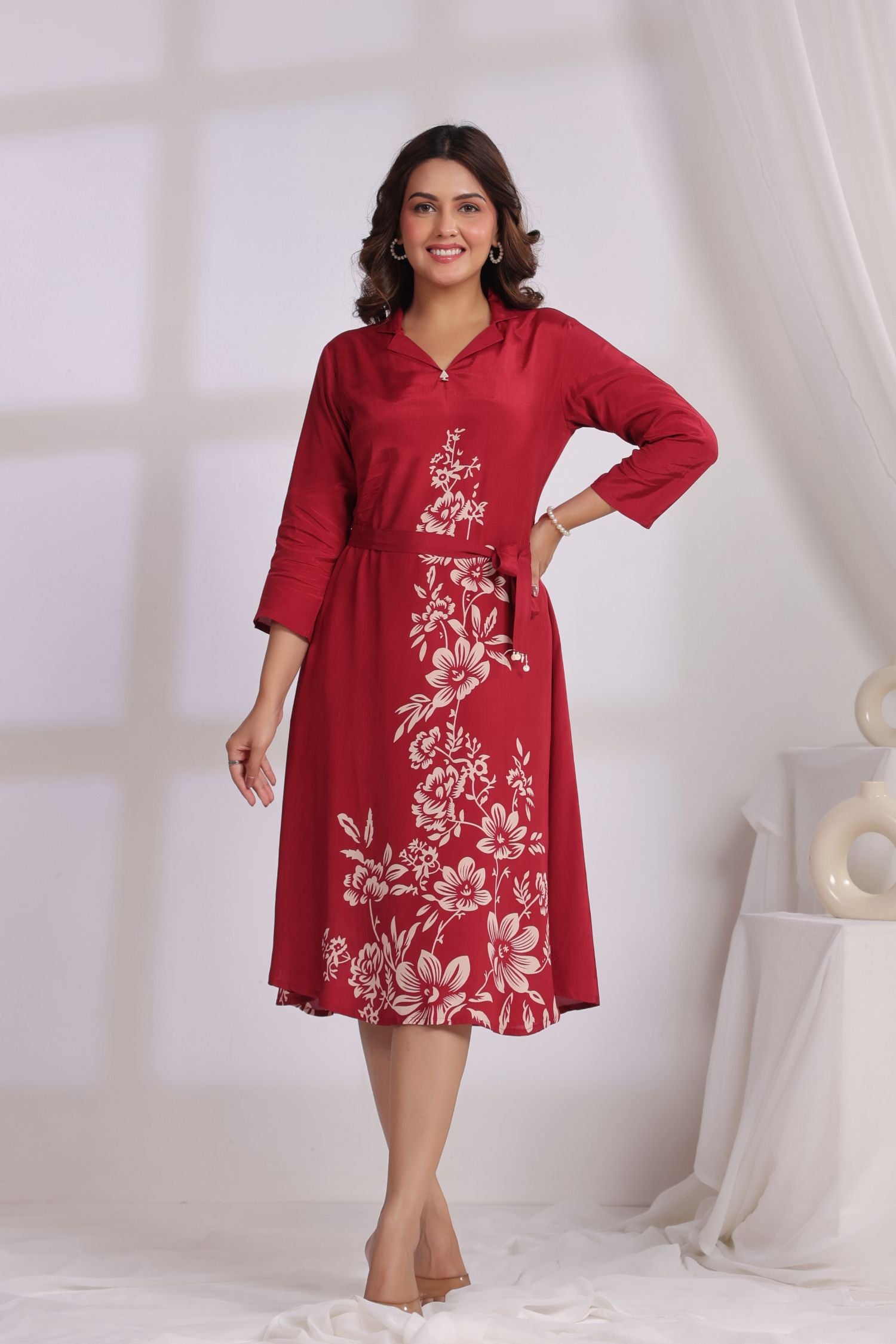 Maroon Charm Embroidered Dress