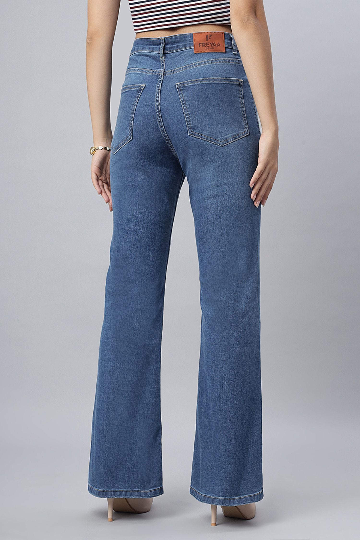 High-Waist Stone Bootcut Jeans