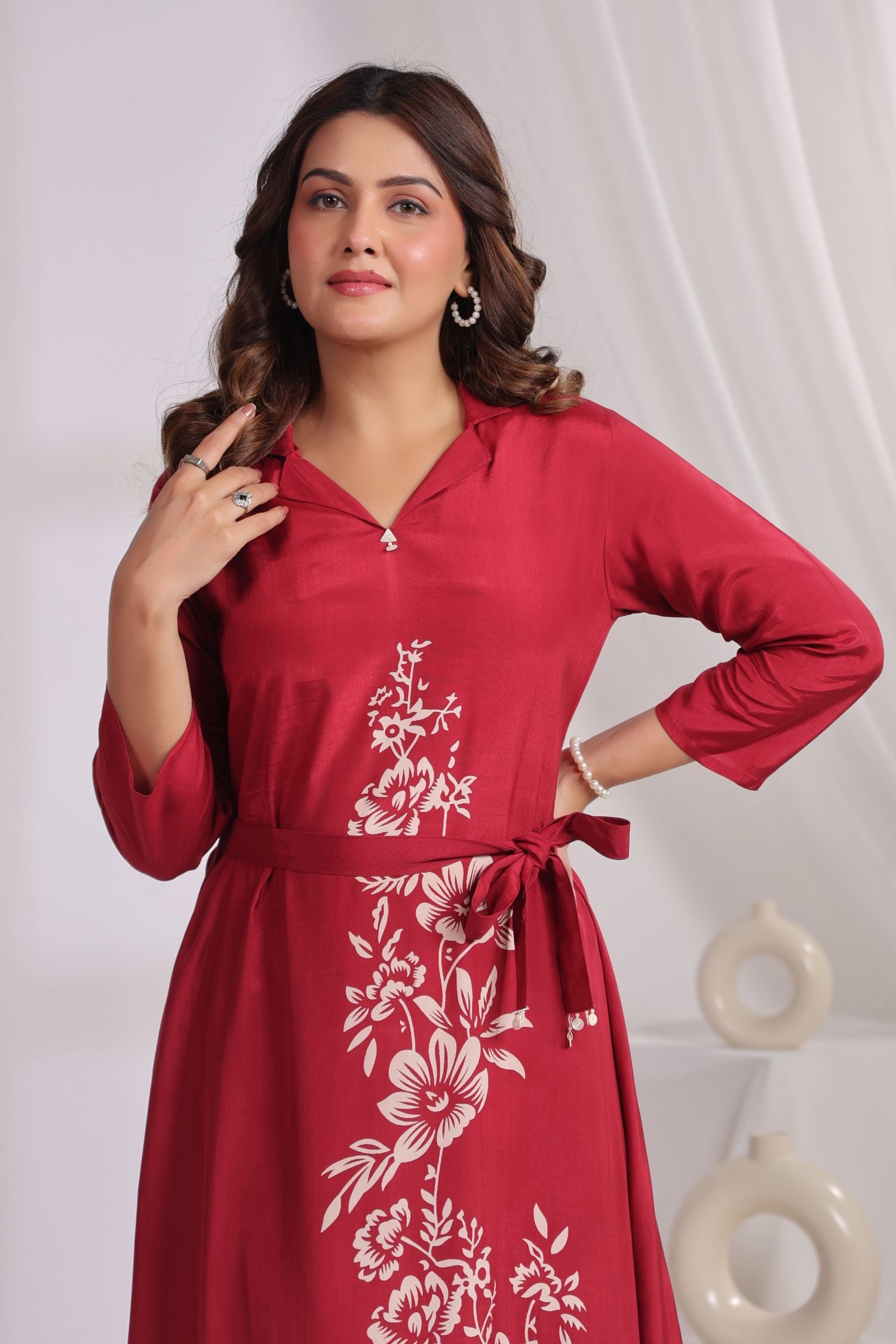 Maroon Charm Embroidered Dress