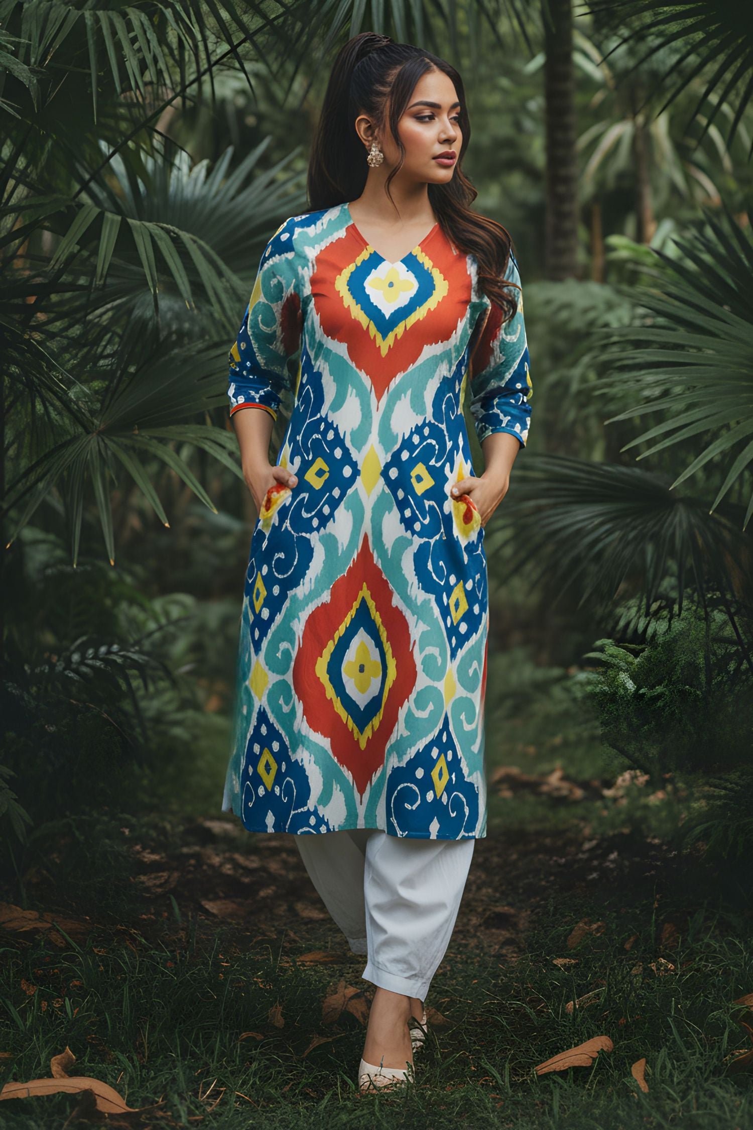 Multicolor Ikat Geometric Cotton Co-ord Set