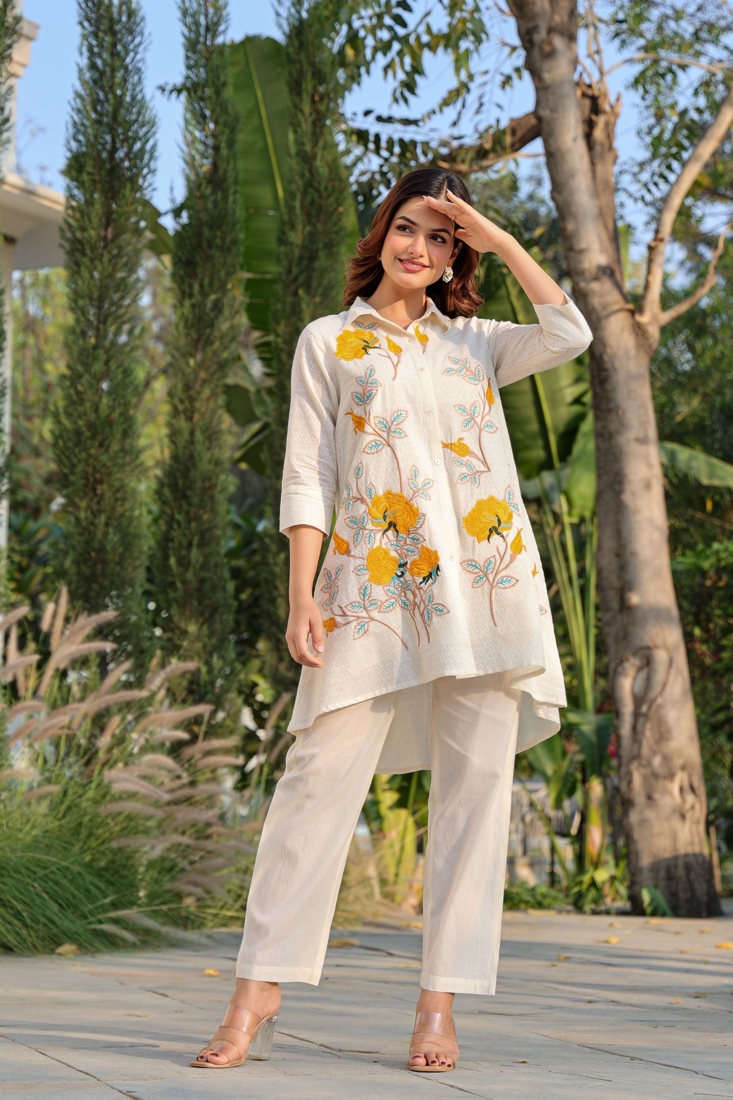 Off-White Grace with Yellow Floral Accents Co-ord Sets